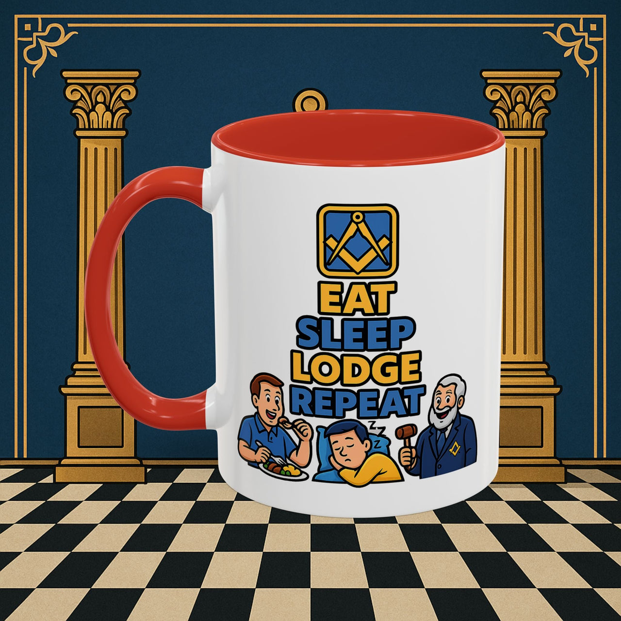 Masonic Mugs Ready to Go – Eat Sleep Lodge Repeat (Accent Coloured 11oz Mug) Printify