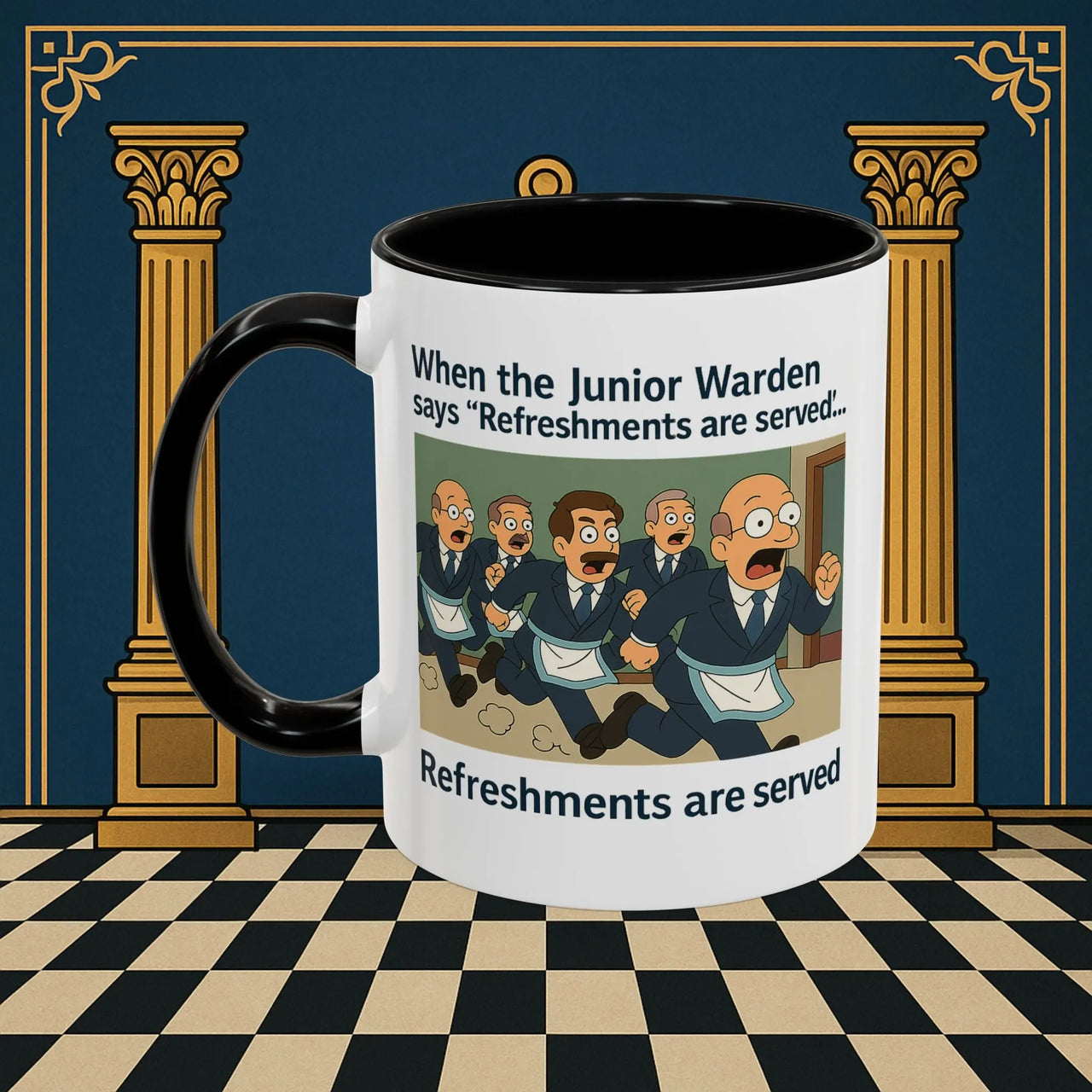 Masonic Mugs Ready to Go – Refreshments Are Served (Accent Coloured 11oz Mug) Printify
