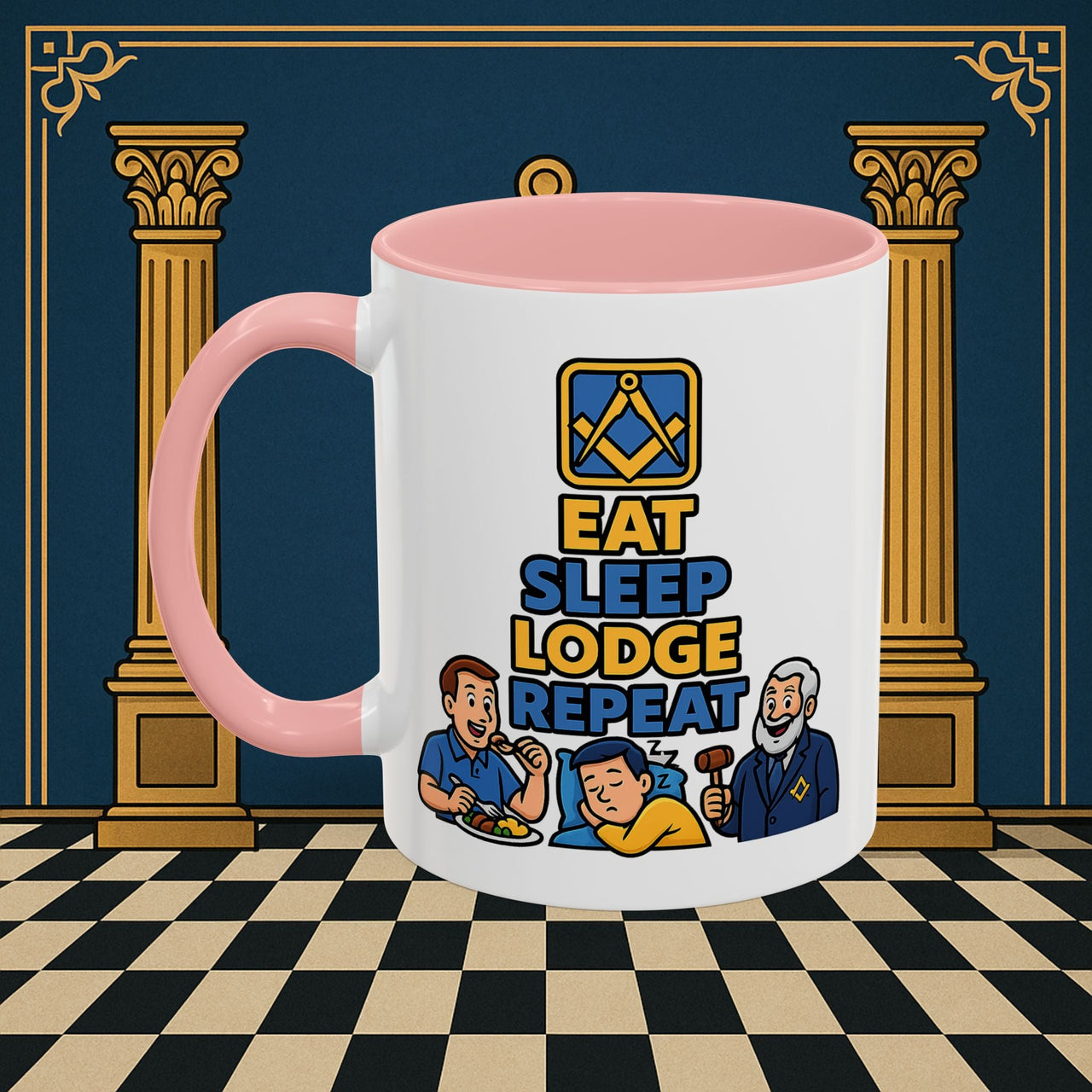 Masonic Mugs Ready to Go – Eat Sleep Lodge Repeat (Accent Coloured 11oz Mug) Printify