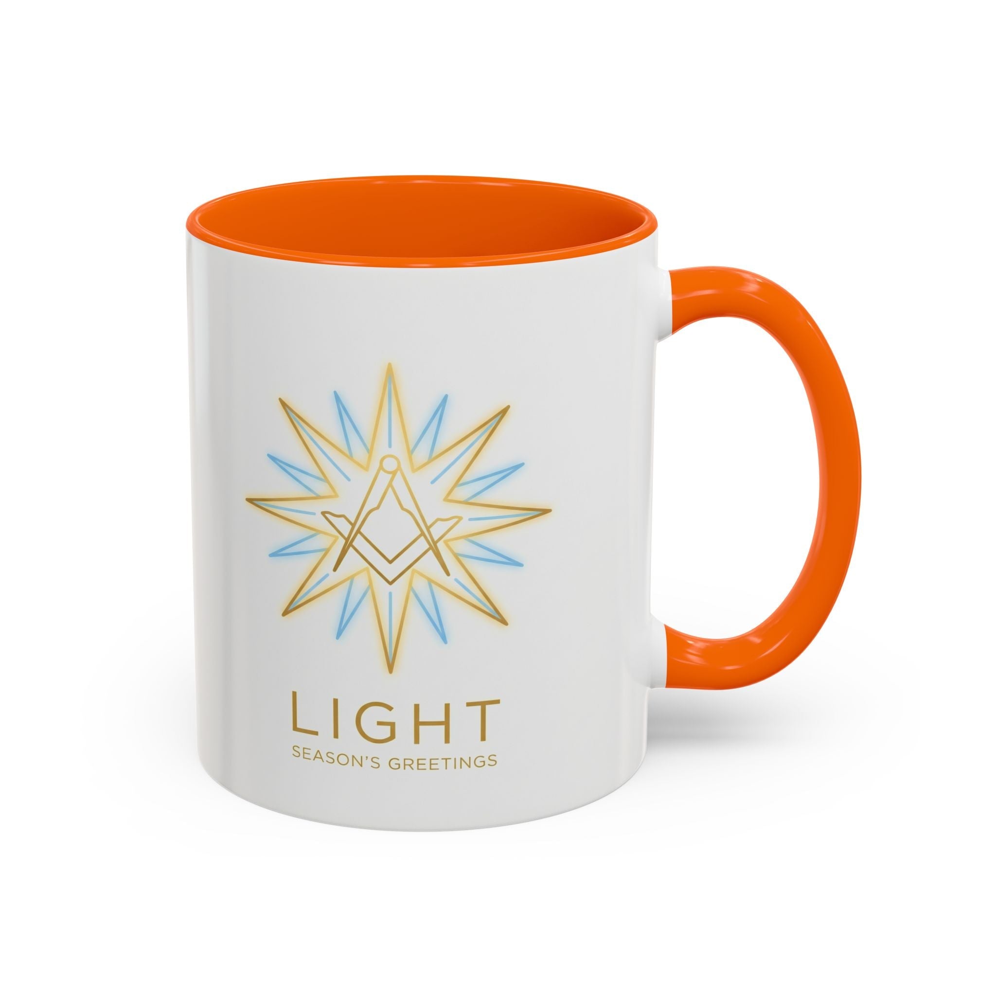Light Season's Greetings Accent Coffee Mug — Holiday Star Emblem Masonic Mugs