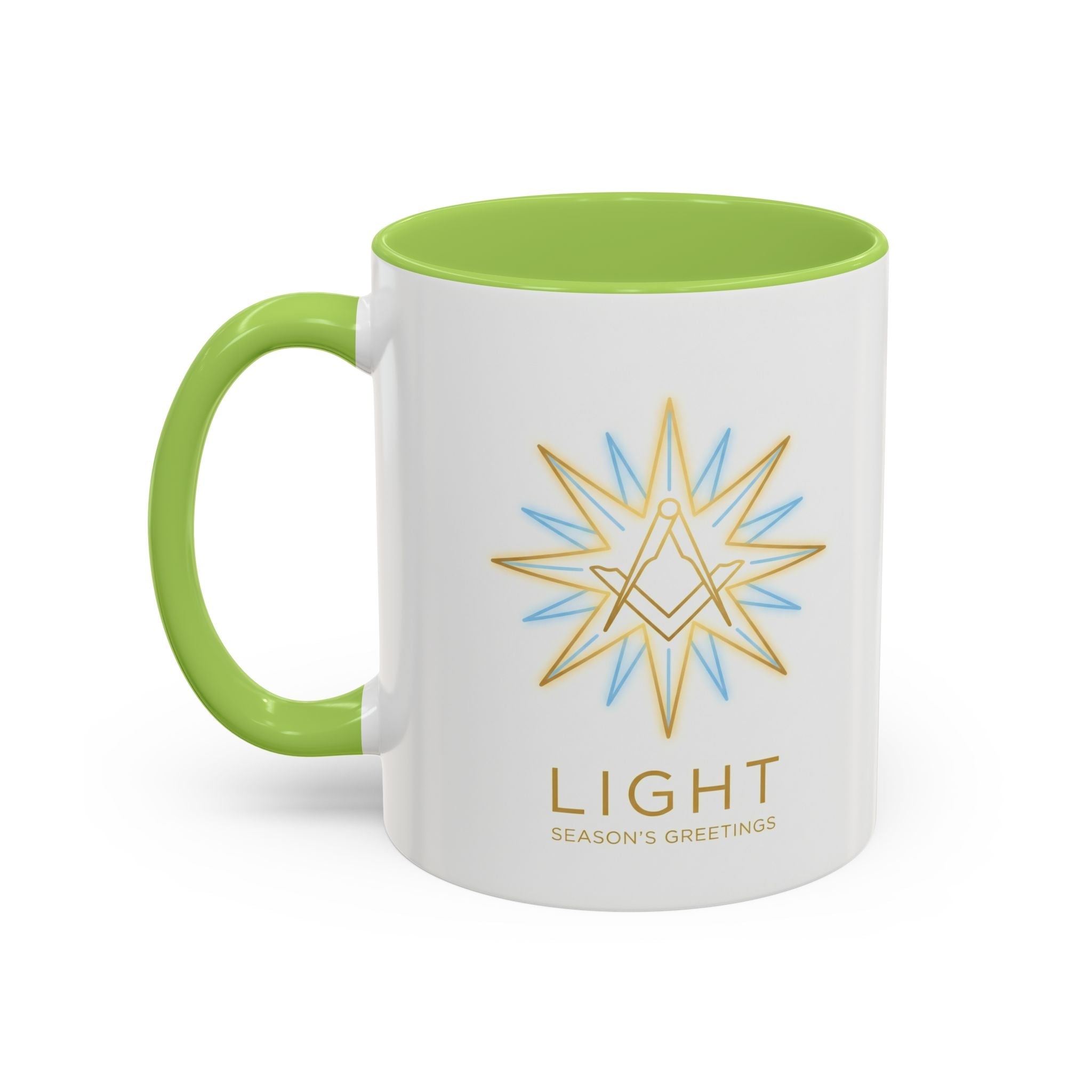 Light Season's Greetings Accent Coffee Mug — Holiday Star Emblem Masonic Mugs