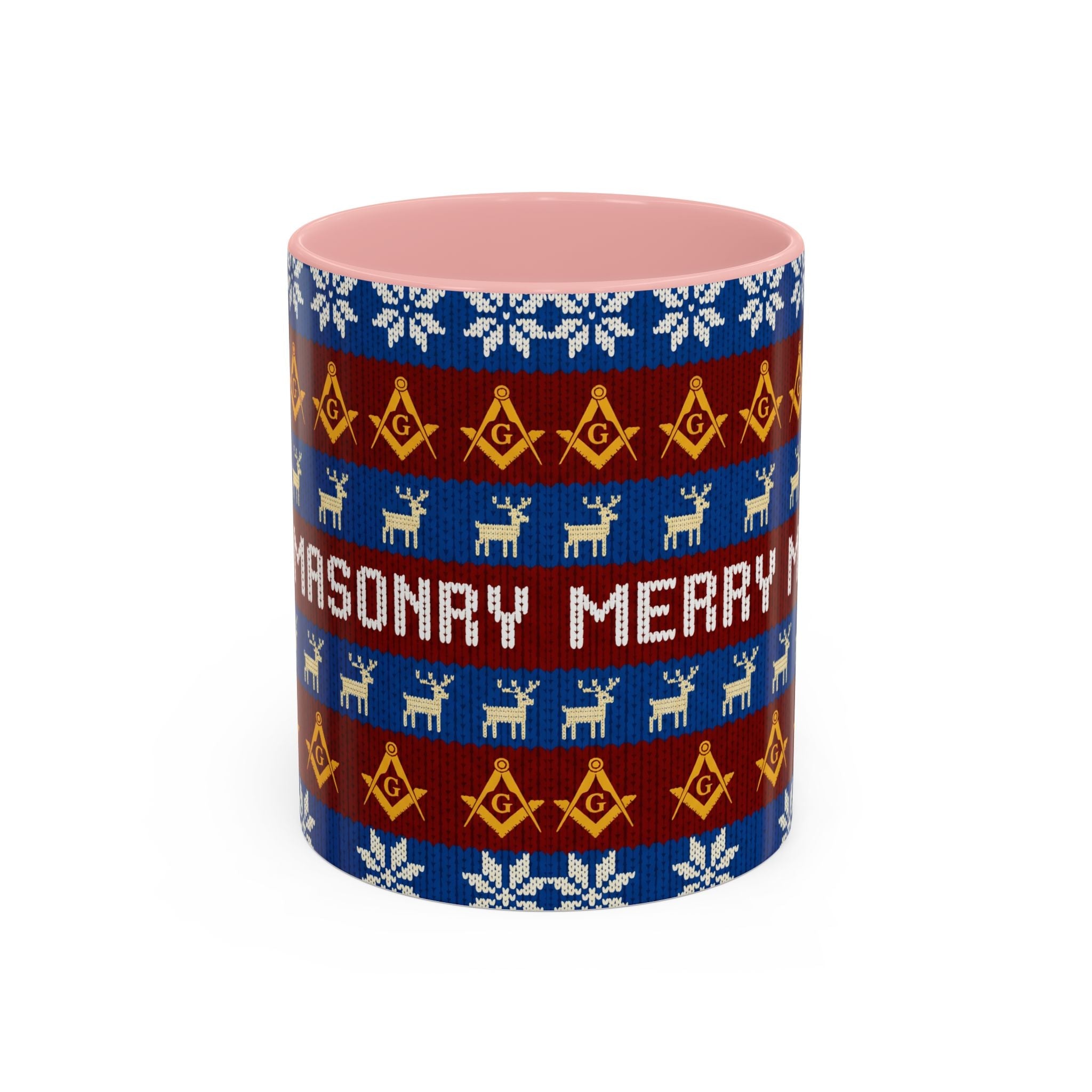 Masonry Merry Coffee Mug — Festive Freemason Holiday Ugly Sweater Design Printify