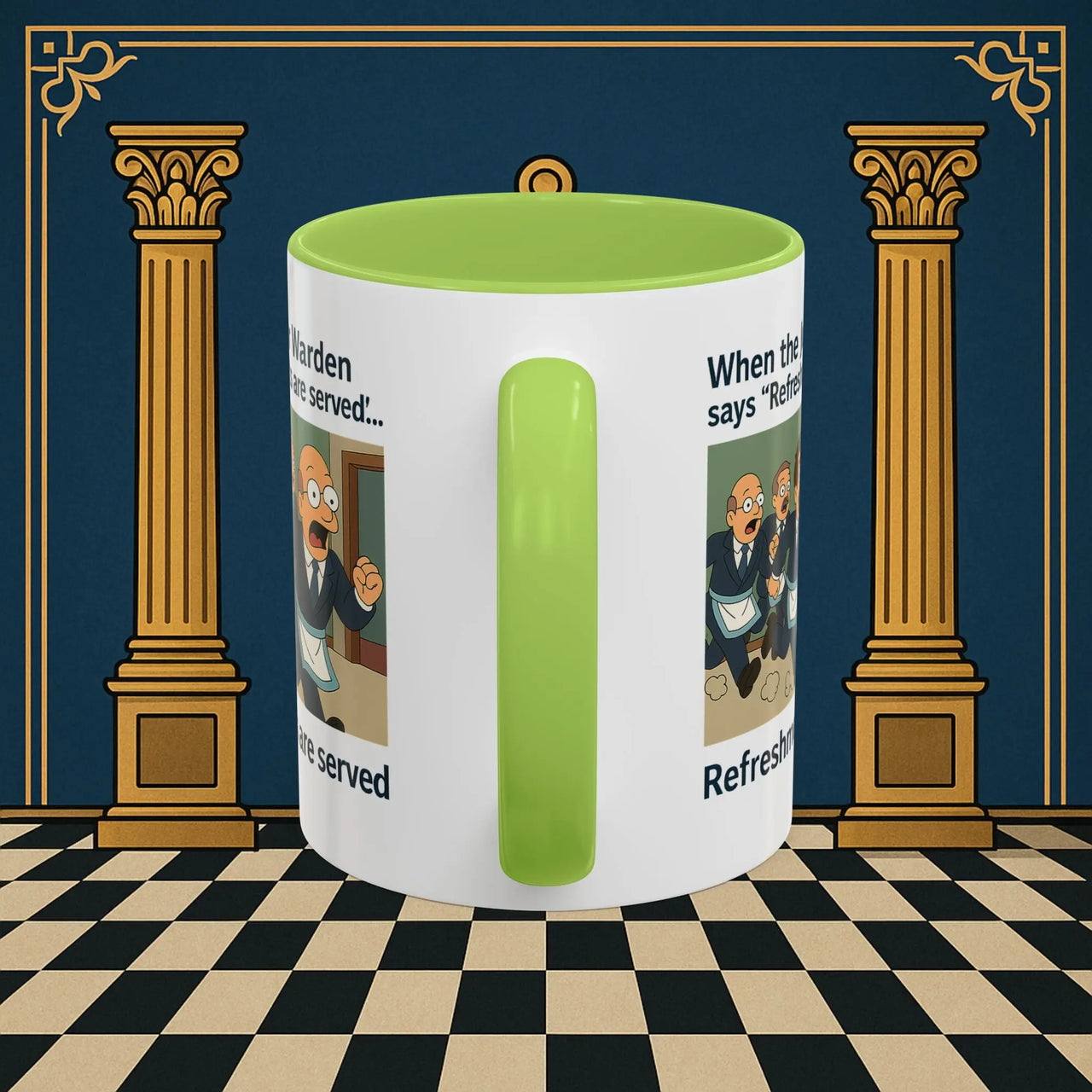 Masonic Mugs Ready to Go – Refreshments Are Served (Accent Coloured 11oz Mug) Printify