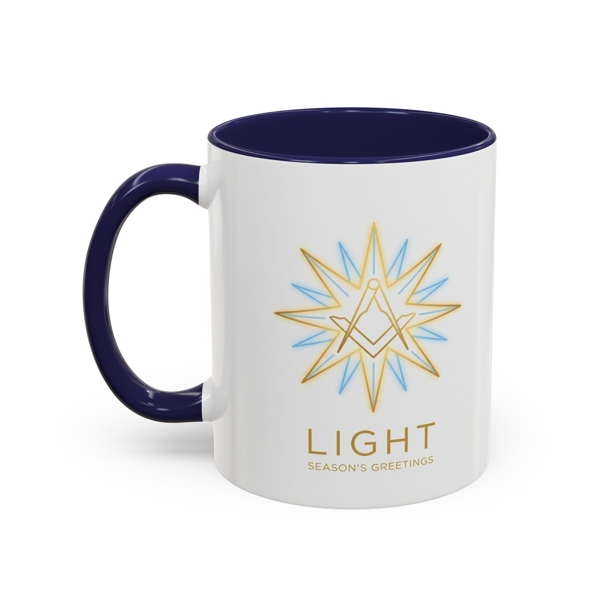 Light Season's Greetings Accent Coffee Mug — Holiday Star Emblem Masonic Mugs