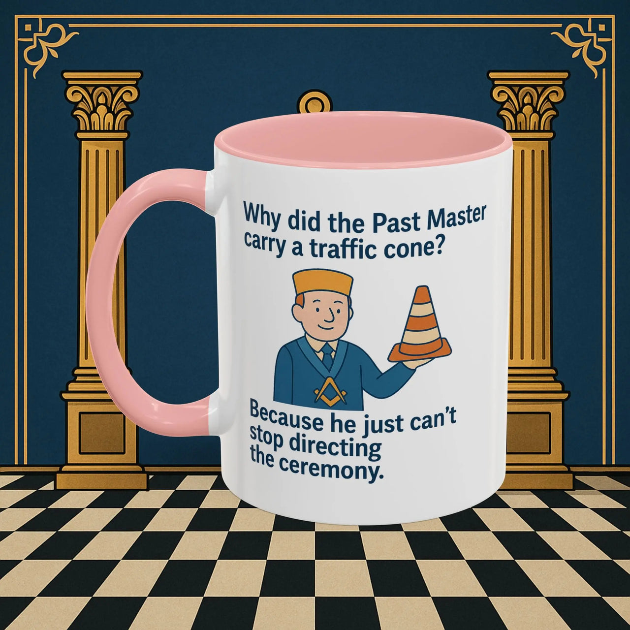 Masonic Mugs Ready to Go – Past Master with a Traffic Cone (Accent Coloured 11oz Mug) Printify