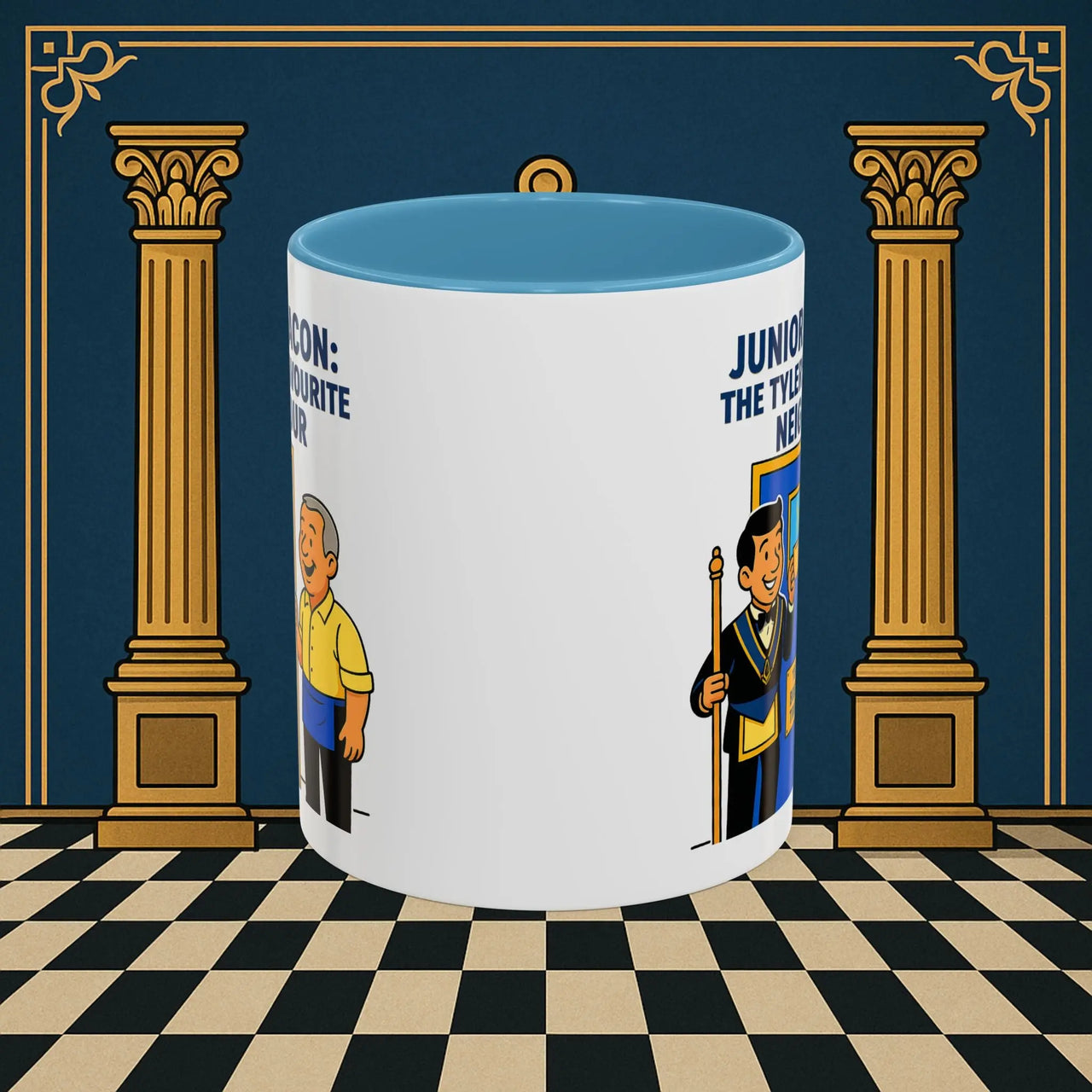 Masonic Mugs - Junior Deacon: Tea Break Truce, Masonic Brotherhood Cartoon, Junior Deacon Printify