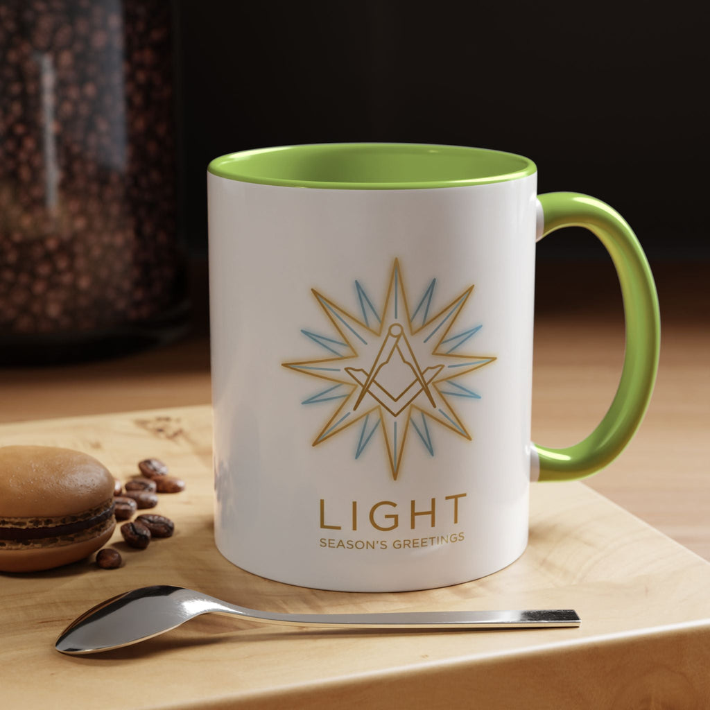 Light Season's Greetings Accent Coffee Mug — Holiday Star Emblem Masonic Mugs