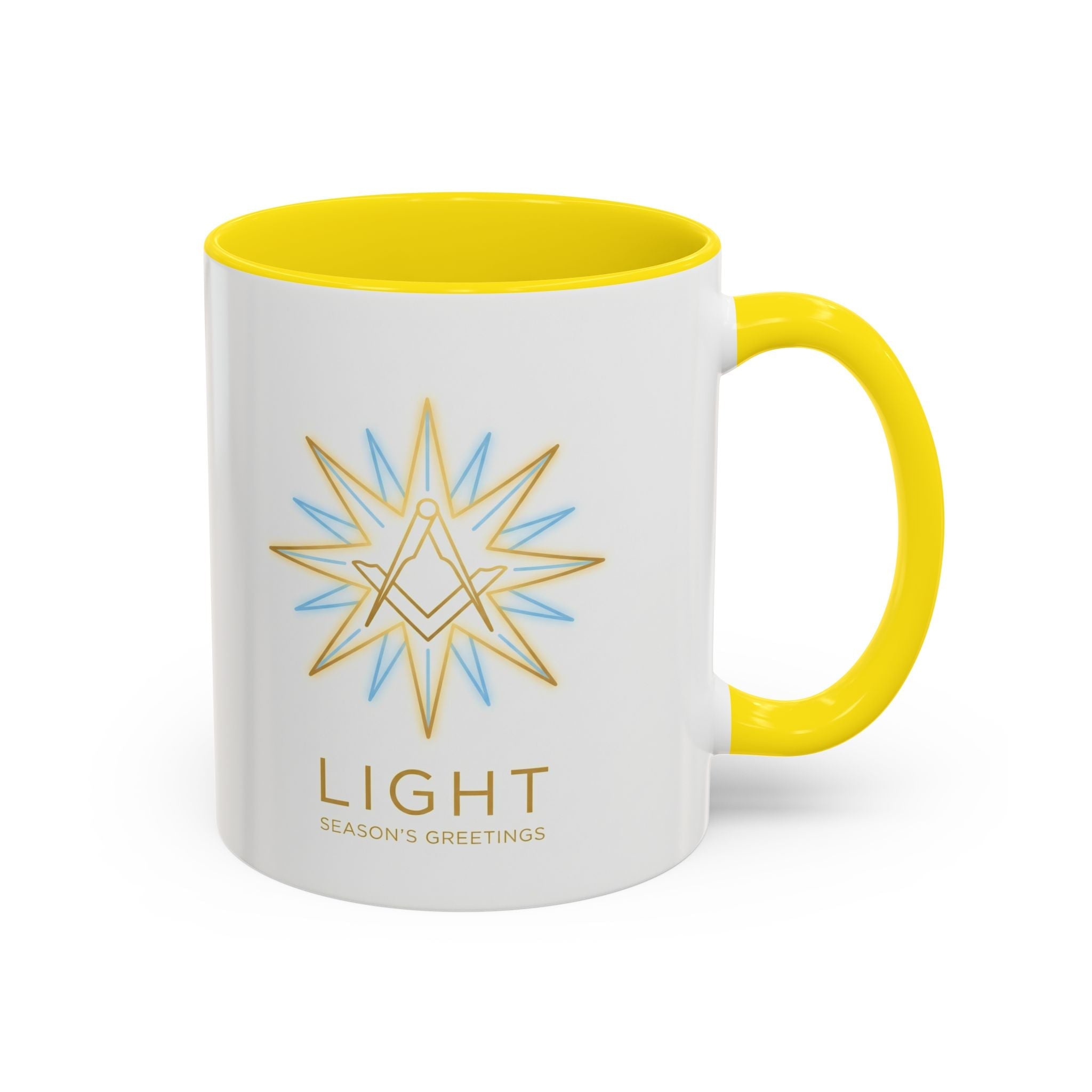 Light Season's Greetings Accent Coffee Mug — Holiday Star Emblem Masonic Mugs
