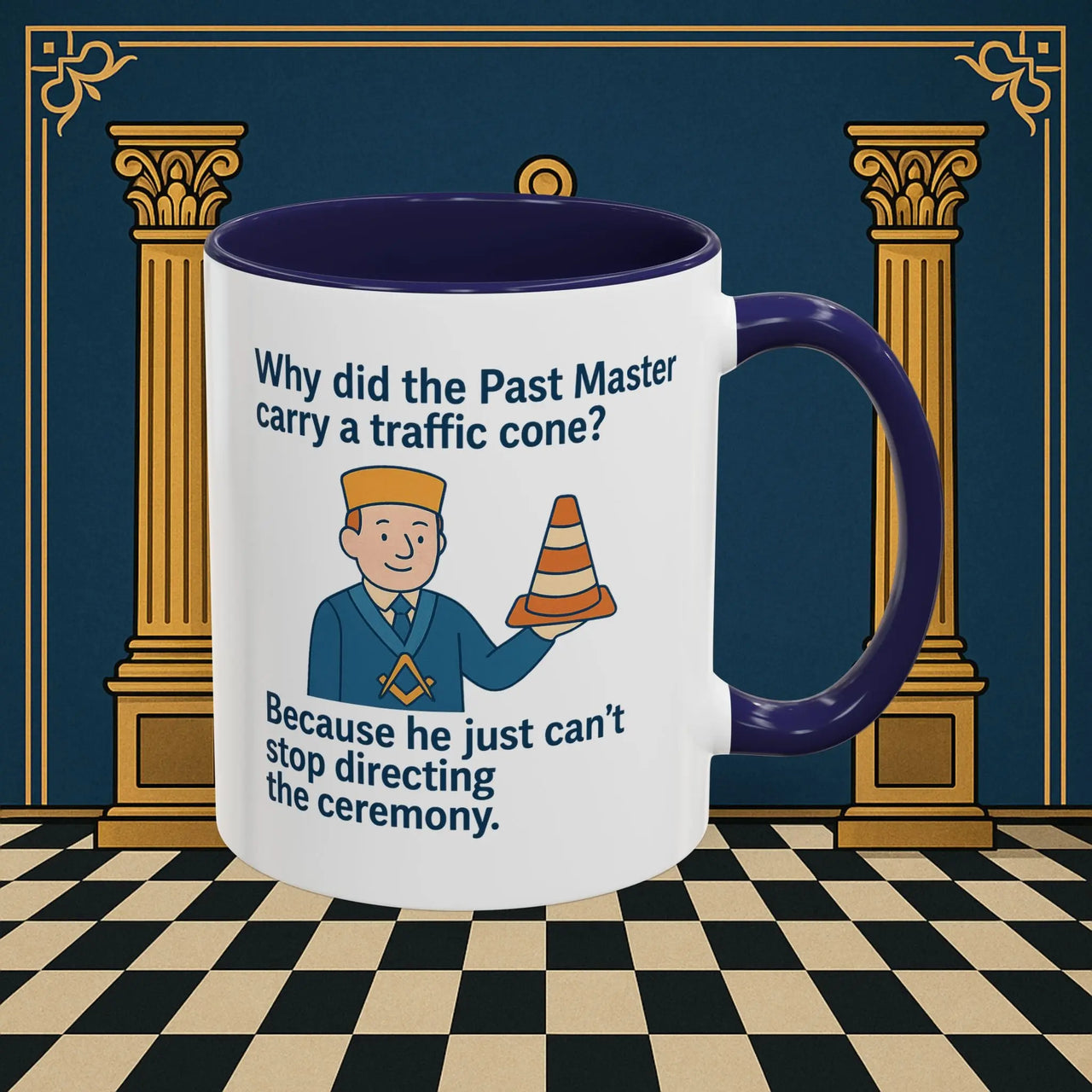 Masonic Mugs Ready to Go – Past Master with a Traffic Cone (Accent Coloured 11oz Mug) Printify