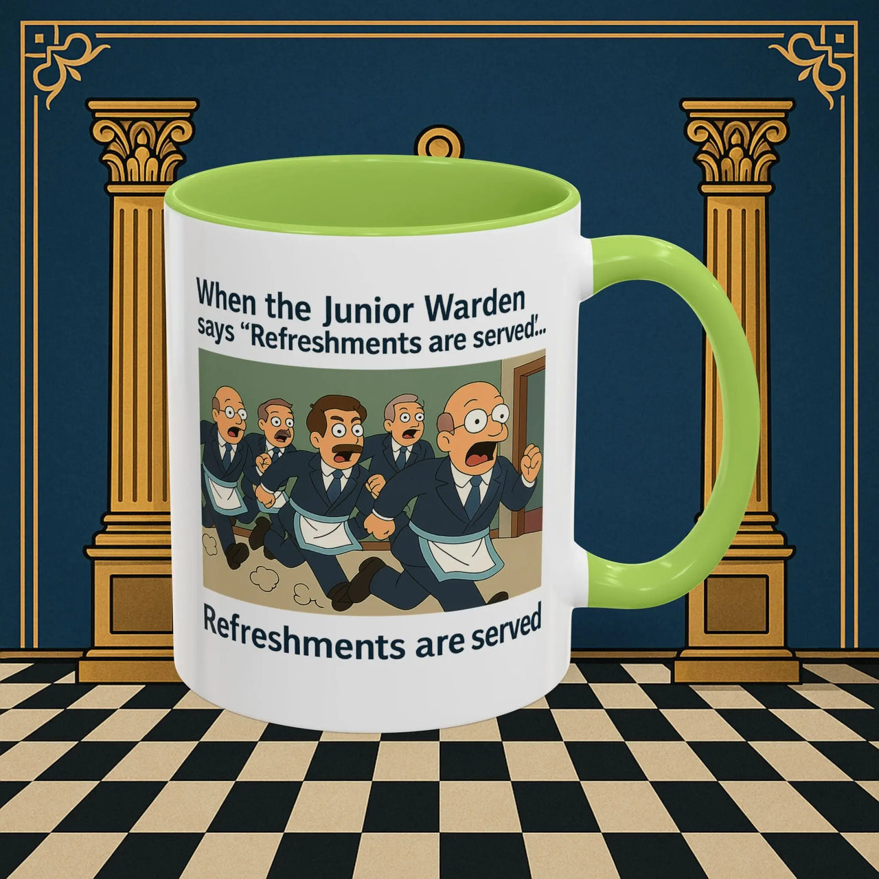 Masonic Mugs Ready to Go – Refreshments Are Served (Accent Coloured 11oz Mug) Printify