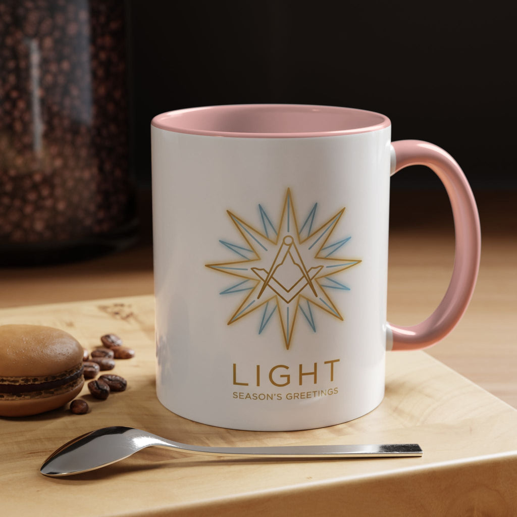 Light Season's Greetings Accent Coffee Mug — Holiday Star Emblem Masonic Mugs