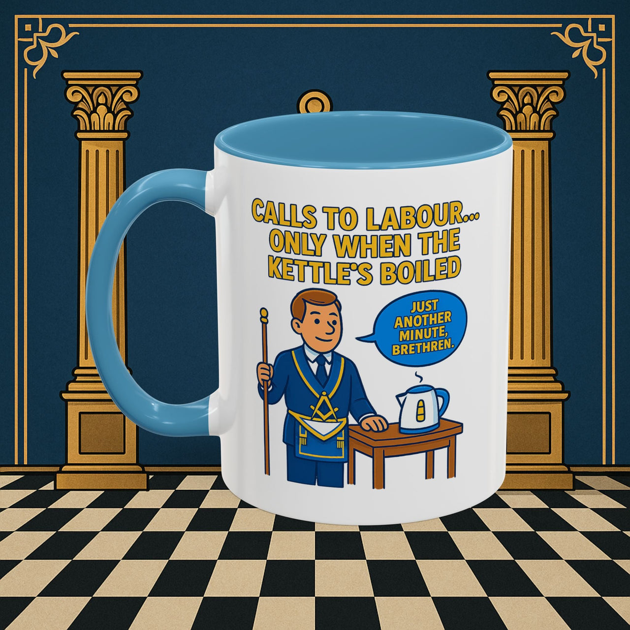 Masonic Mugs - Masonic Tea Break: Fraternal Humor in Comic Book Style, Junior Warden Printify