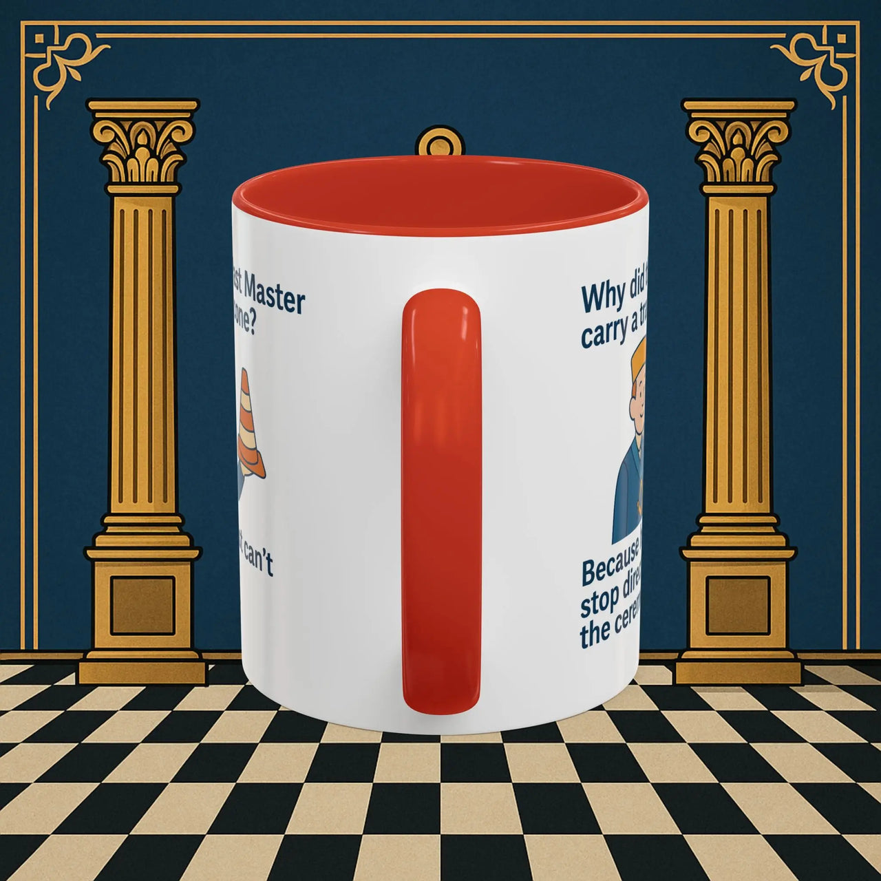 Masonic Mugs Ready to Go – Past Master with a Traffic Cone (Accent Coloured 11oz Mug) Printify