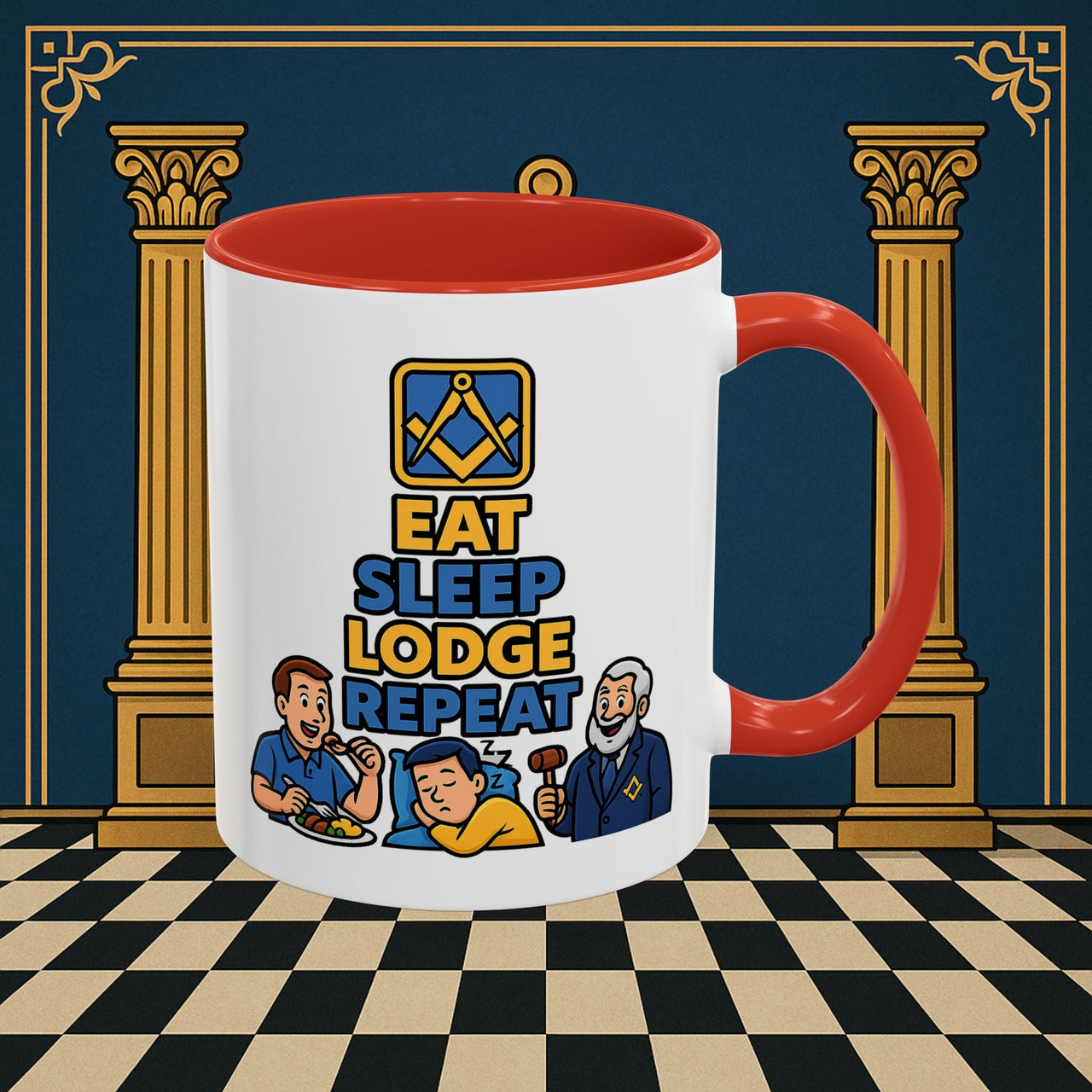 Masonic Mugs Ready to Go – Eat Sleep Lodge Repeat (Accent Coloured 11oz Mug) Printify
