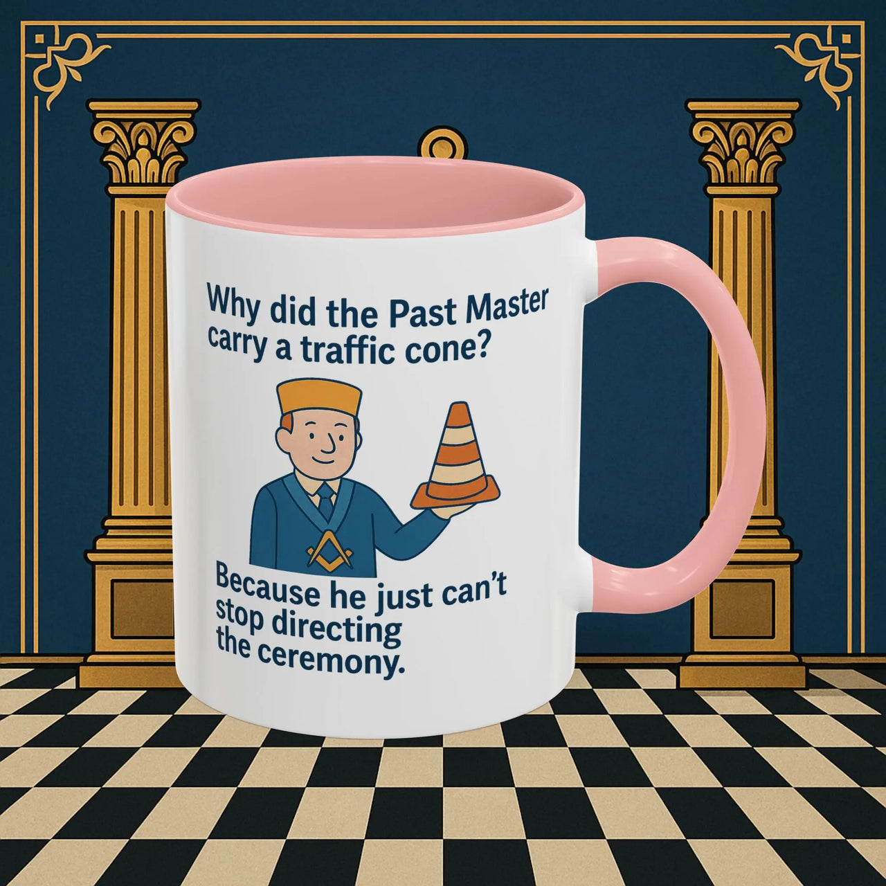 Masonic Mugs Ready to Go – Past Master with a Traffic Cone (Accent Coloured 11oz Mug) Printify