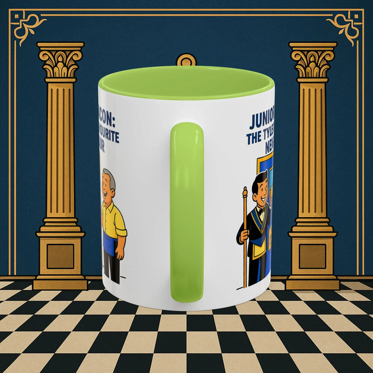 Masonic Mugs - Junior Deacon: Tea Break Truce, Masonic Brotherhood Cartoon, Junior Deacon Printify
