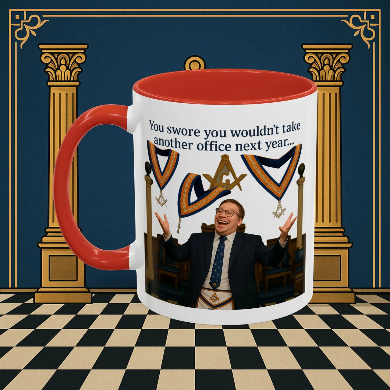Masonic Mugs Ready to Go – Another Office? Go On Then… (Accent Coloured 11oz Mug) Printify