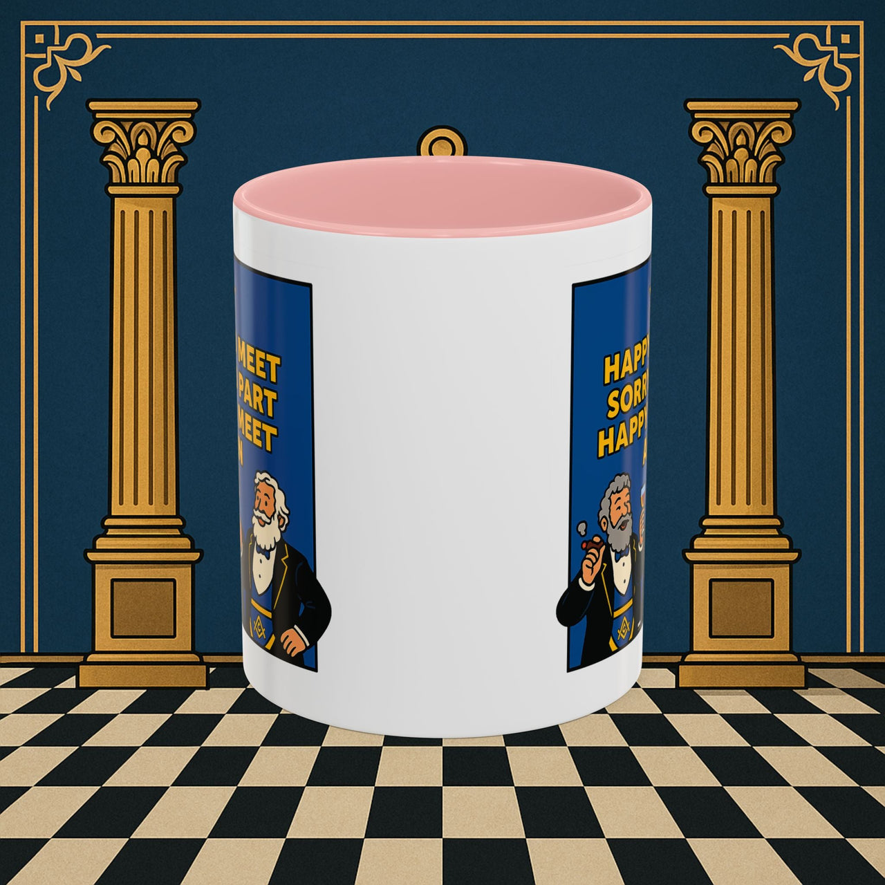 Masonic Mugs Ready to Go – Happy to Meet Again (Accent Coloured 11oz Mug) Printify