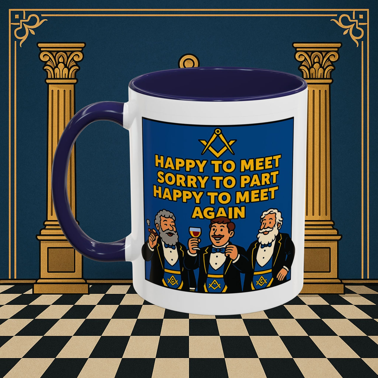 Masonic Mugs Ready to Go – Happy to Meet Again (Accent Coloured 11oz Mug) Printify