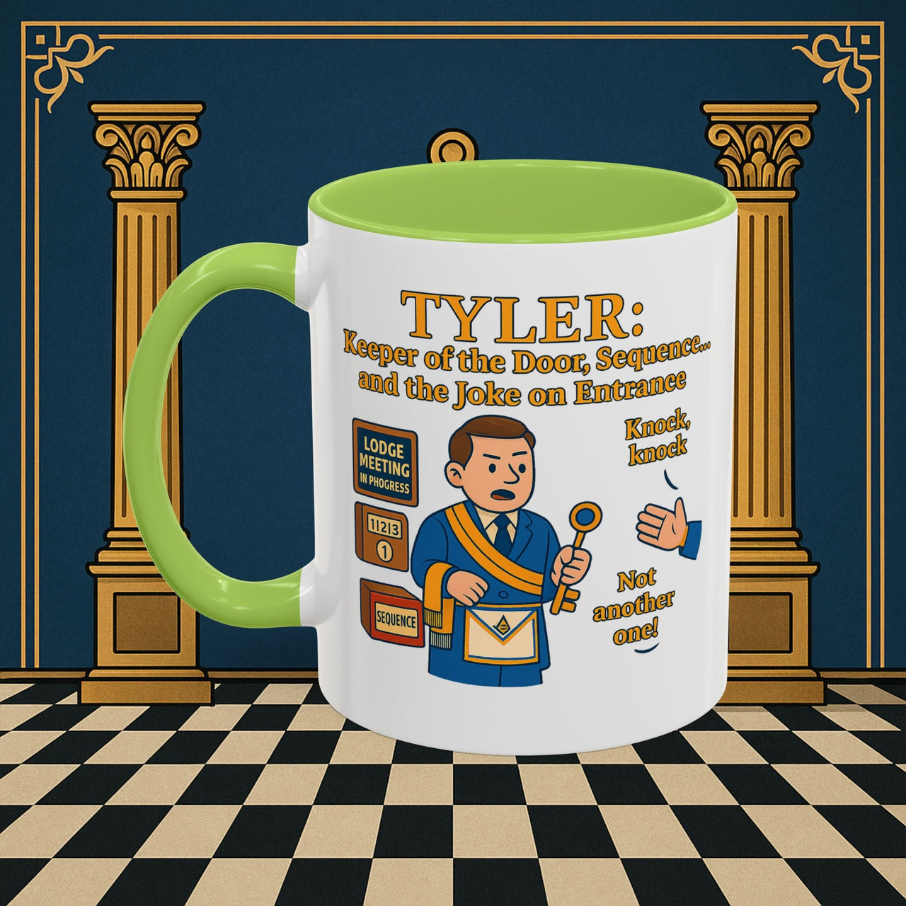Masonic Mugs - Tyler's Doorway Dilemma - Tyler Printify