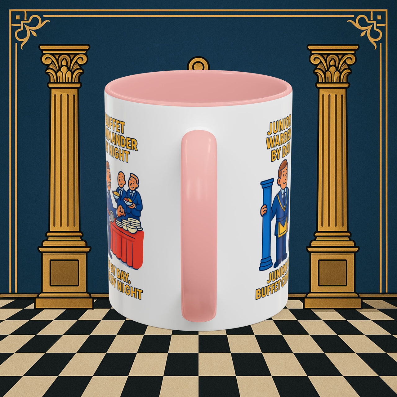 Masonic Mugs - Day/Night Professional: Dual Persona Comic Illustration, Junior Warden Printify