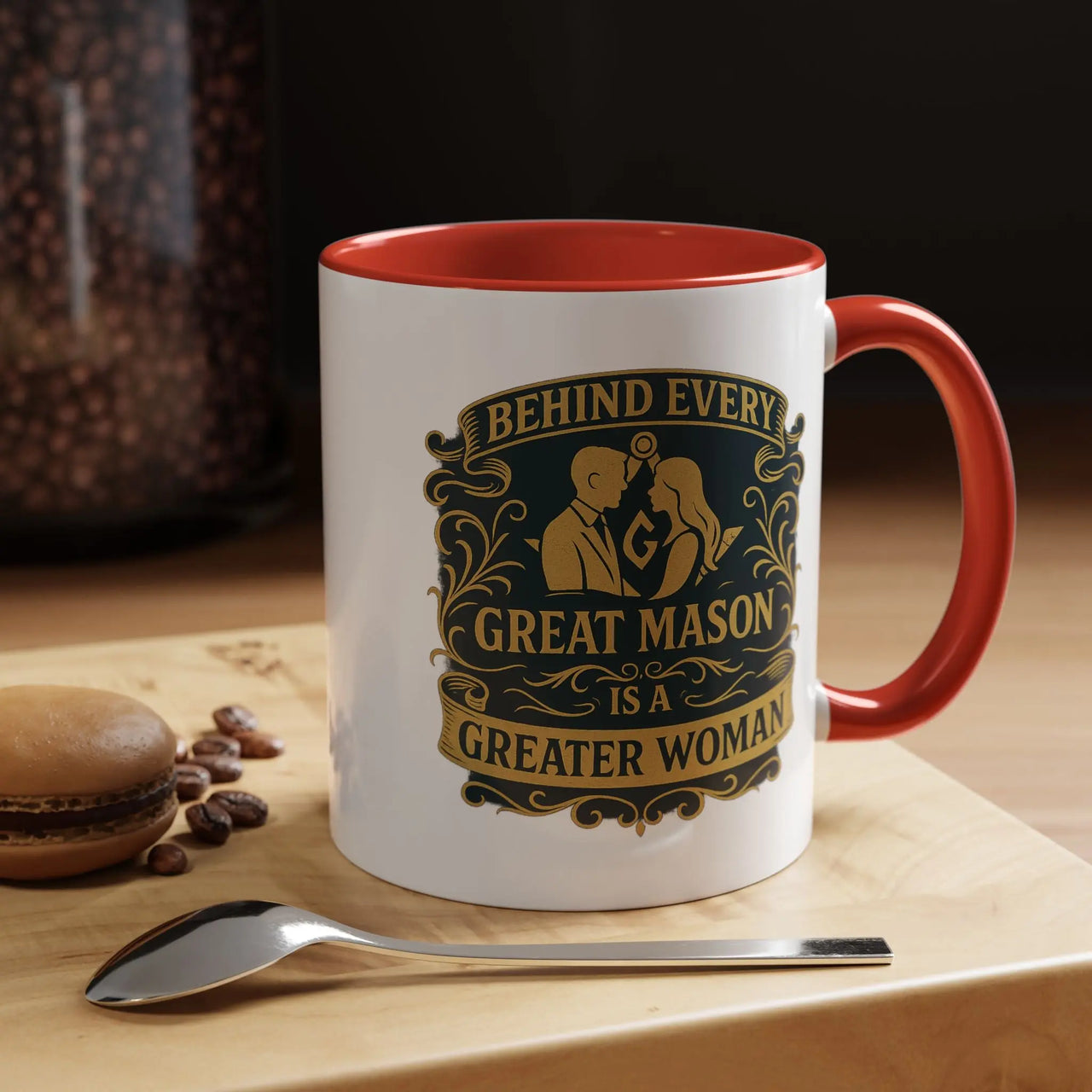 Masonic Mugs – Behind Every Great Mason (Accent Coloured 11oz Mug) Printify