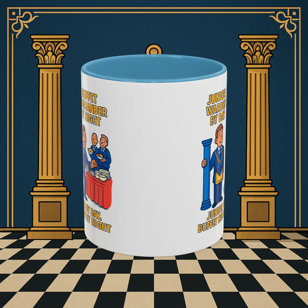 Masonic Mugs - Day/Night Professional: Dual Persona Comic Illustration, Junior Warden Printify