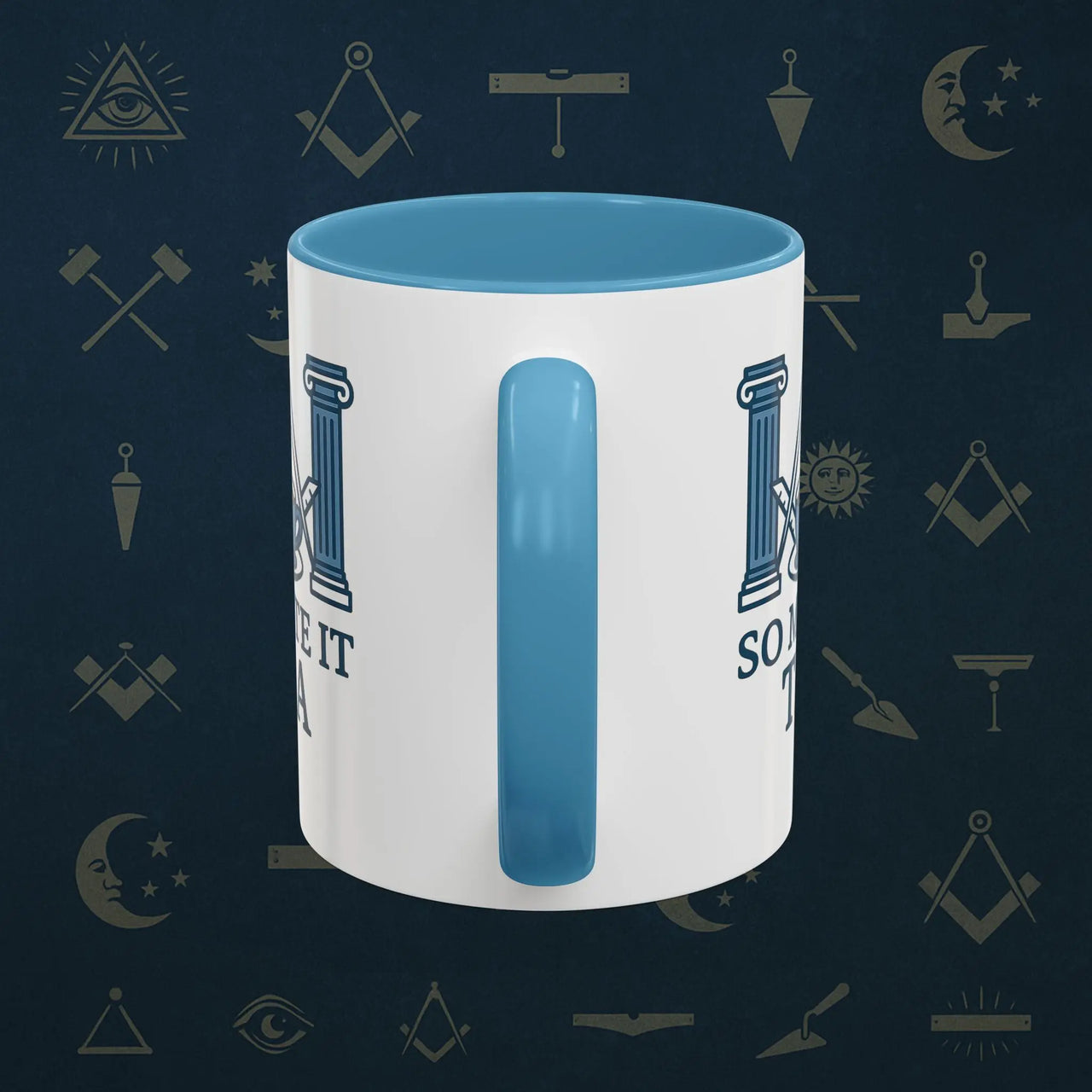Masonic Mugs Ready to Go – So Mote It Tea (Accent Coloured 11oz Mug) Printify