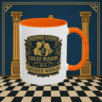 Masonic Mugs – Behind Every Great Mason (Accent Coloured 11oz Mug) Printify