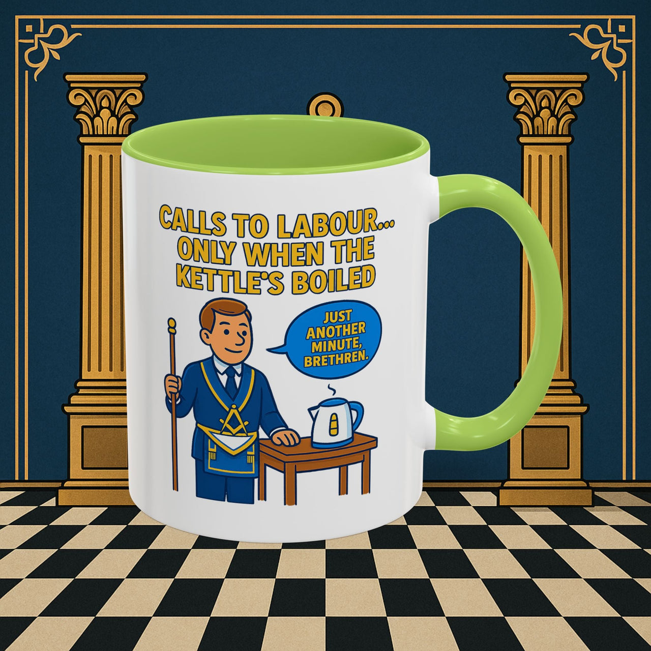 Masonic Mugs - Masonic Tea Break: Fraternal Humor in Comic Book Style, Junior Warden Printify