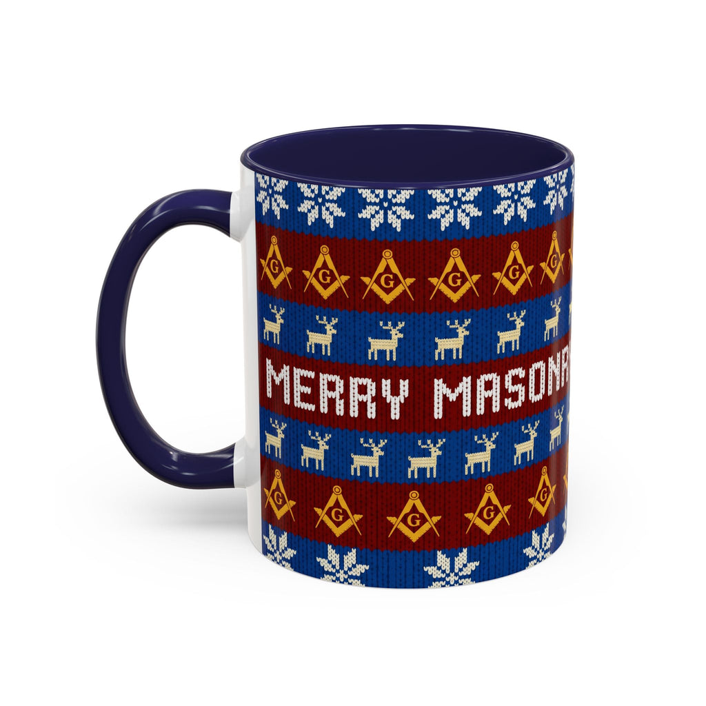 Masonry Merry Coffee Mug — Festive Freemason Holiday Ugly Sweater Design Printify
