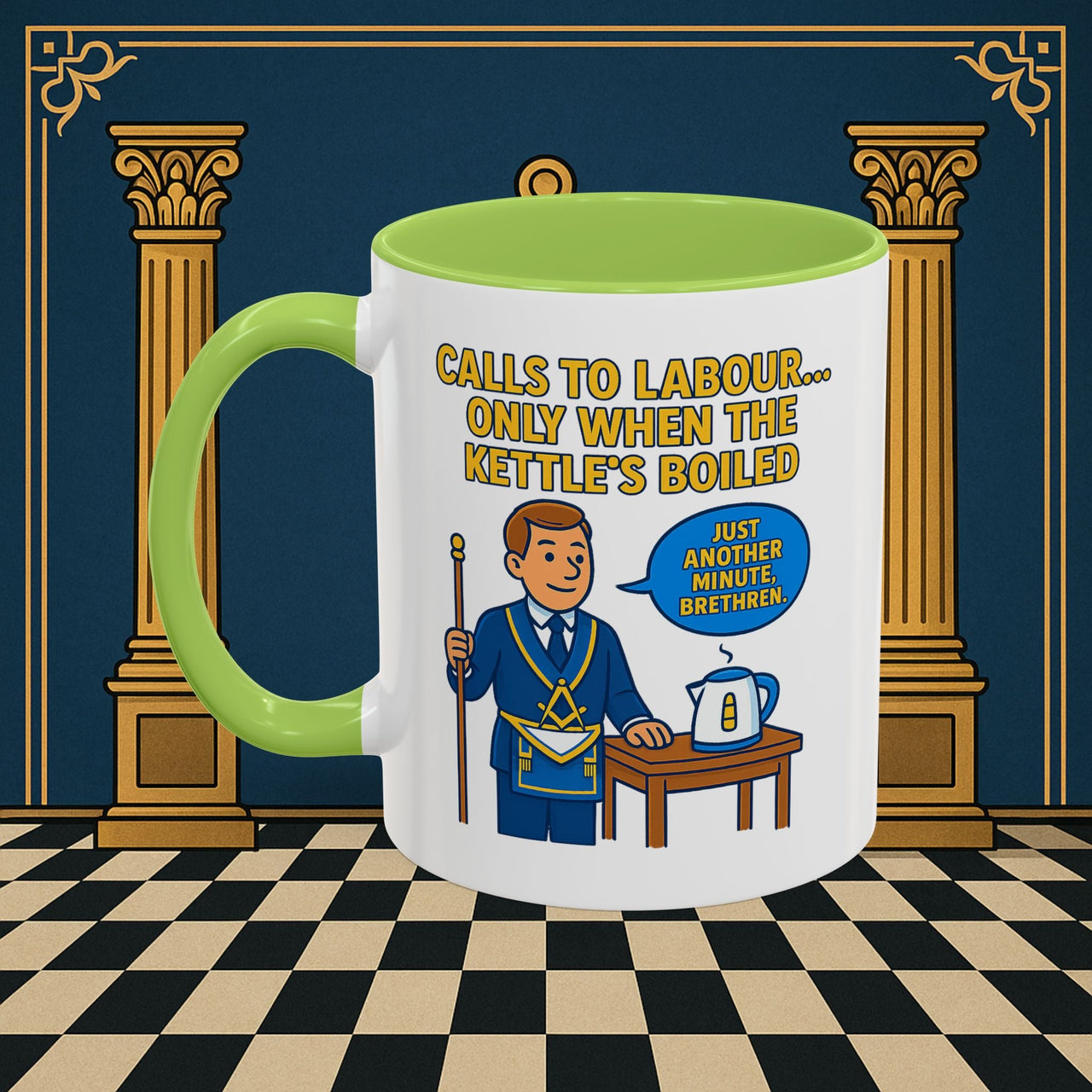 Masonic Mugs - Masonic Tea Break: Fraternal Humor in Comic Book Style, Junior Warden Printify