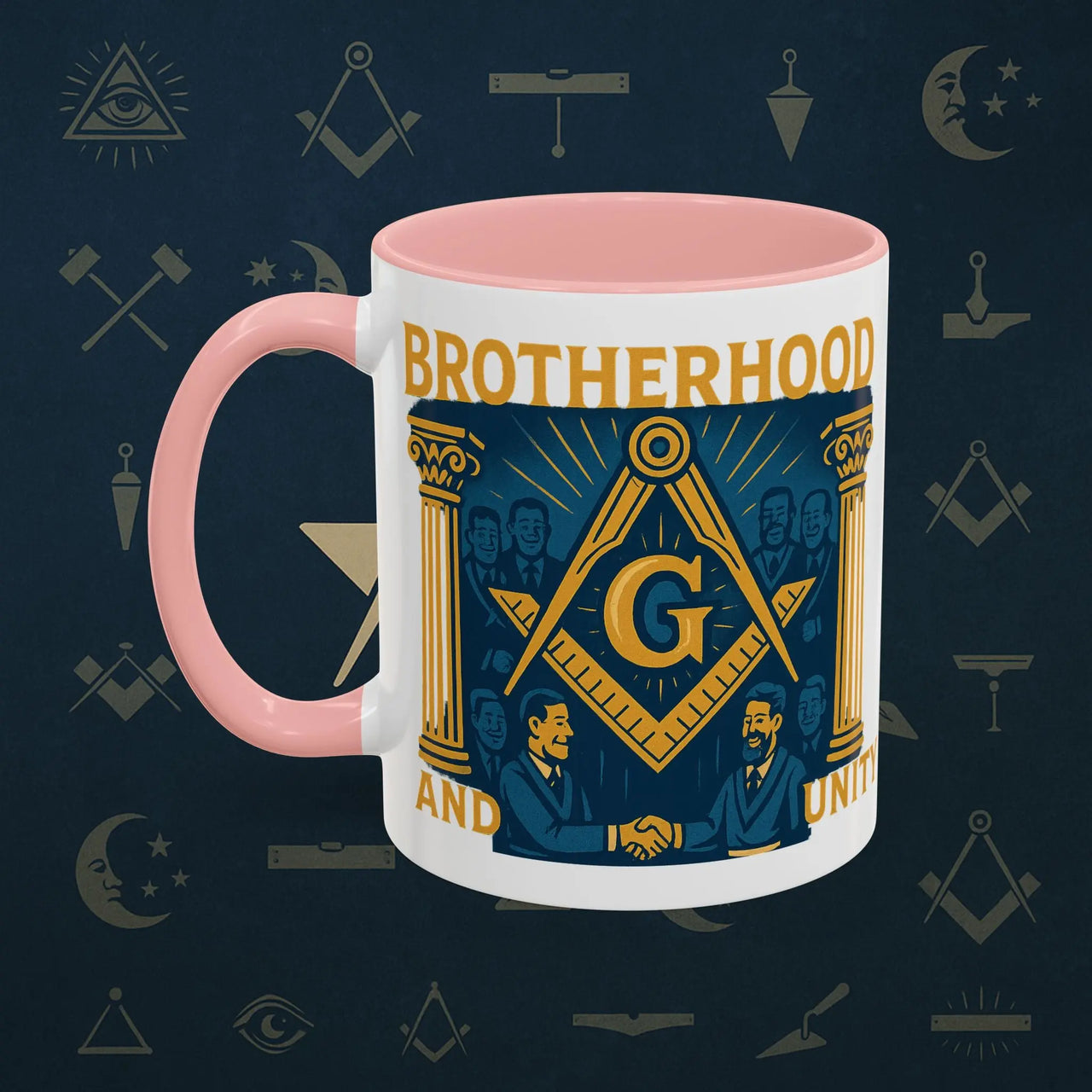 Masonic Mugs Ready to Go – Brotherhood and Unity (Accent Coloured 11oz Mug) Printify