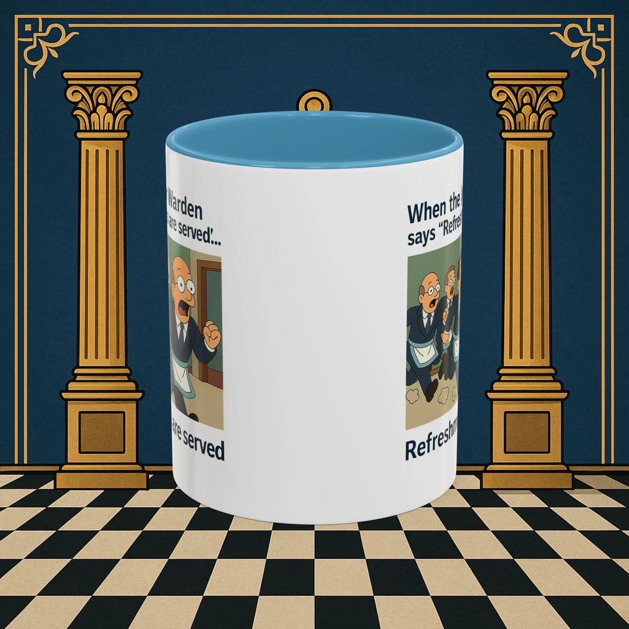 Masonic Mugs Ready to Go – Refreshments Are Served (Accent Coloured 11oz Mug) Printify