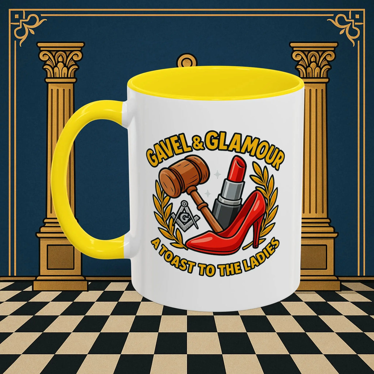 Masonic Mugs – Gavel & Glamour: A Toast to the Ladies (Accent Coloured 11oz Mug) Printify