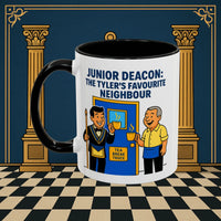 Masonic Mugs - Junior Deacon: Tea Break Truce, Masonic Brotherhood Cartoon, Junior Deacon Printify