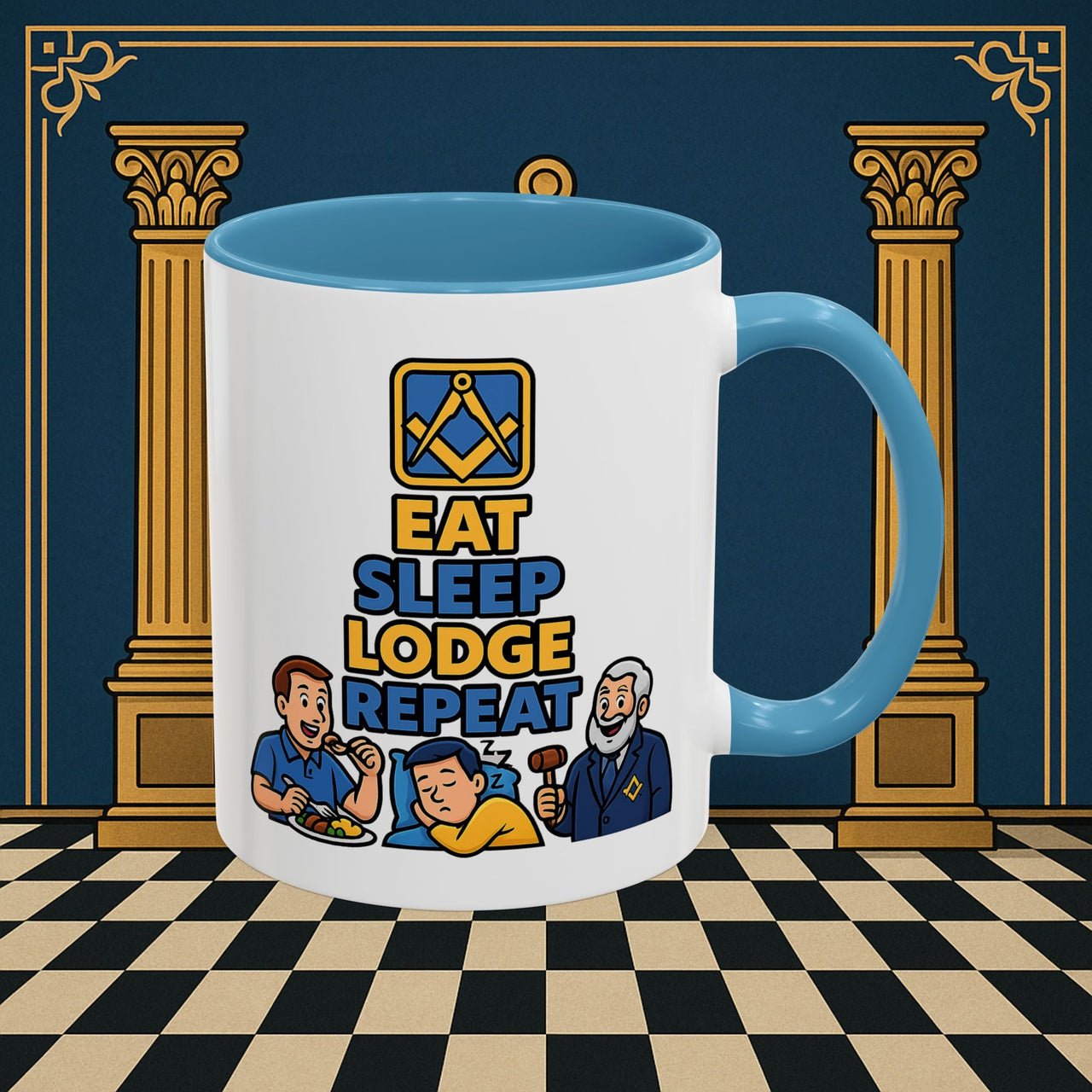 Masonic Mugs Ready to Go – Eat Sleep Lodge Repeat (Accent Coloured 11oz Mug) Printify