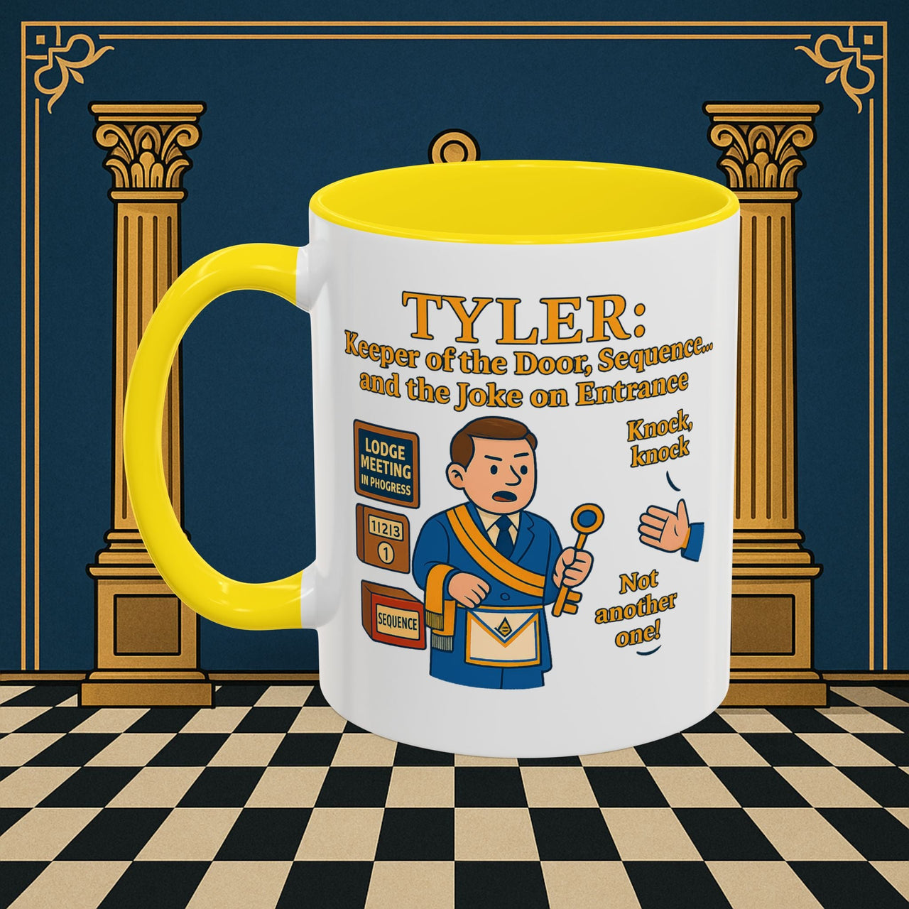 Masonic Mugs - Tyler's Doorway Dilemma - Tyler Printify