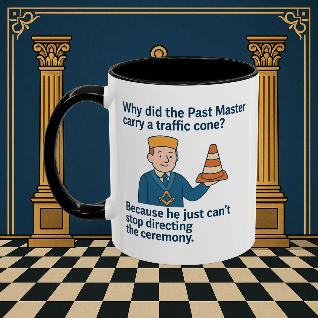 Masonic Mugs Ready to Go – Past Master with a Traffic Cone (Accent Coloured 11oz Mug) Printify
