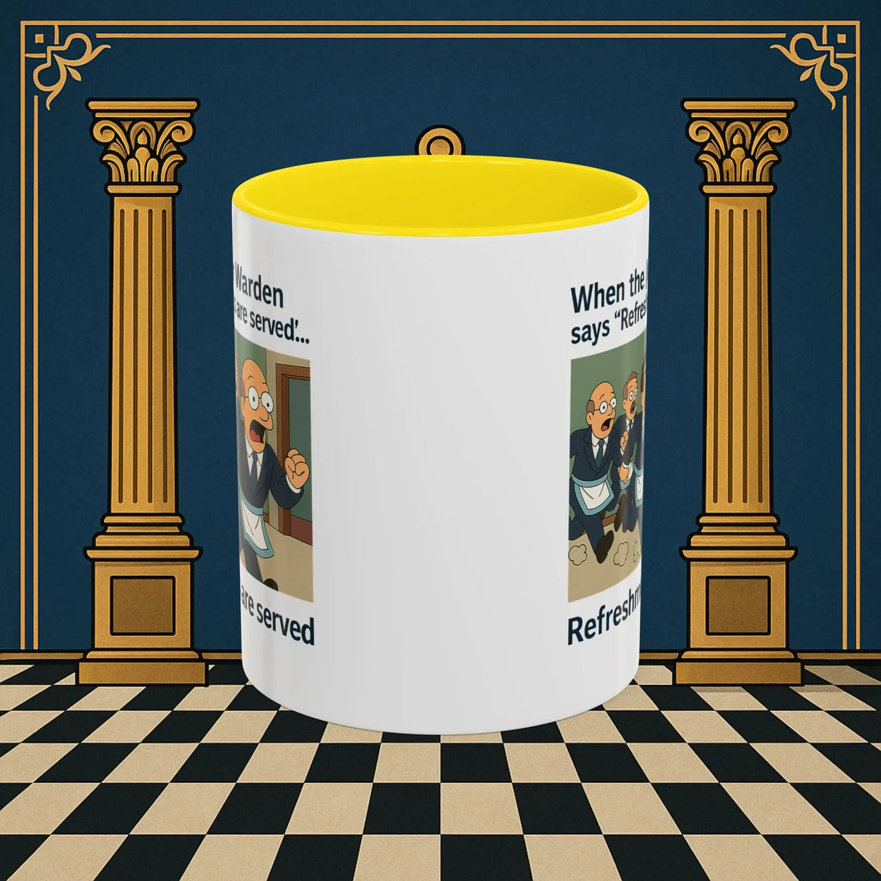 Masonic Mugs Ready to Go – Refreshments Are Served (Accent Coloured 11oz Mug) Printify