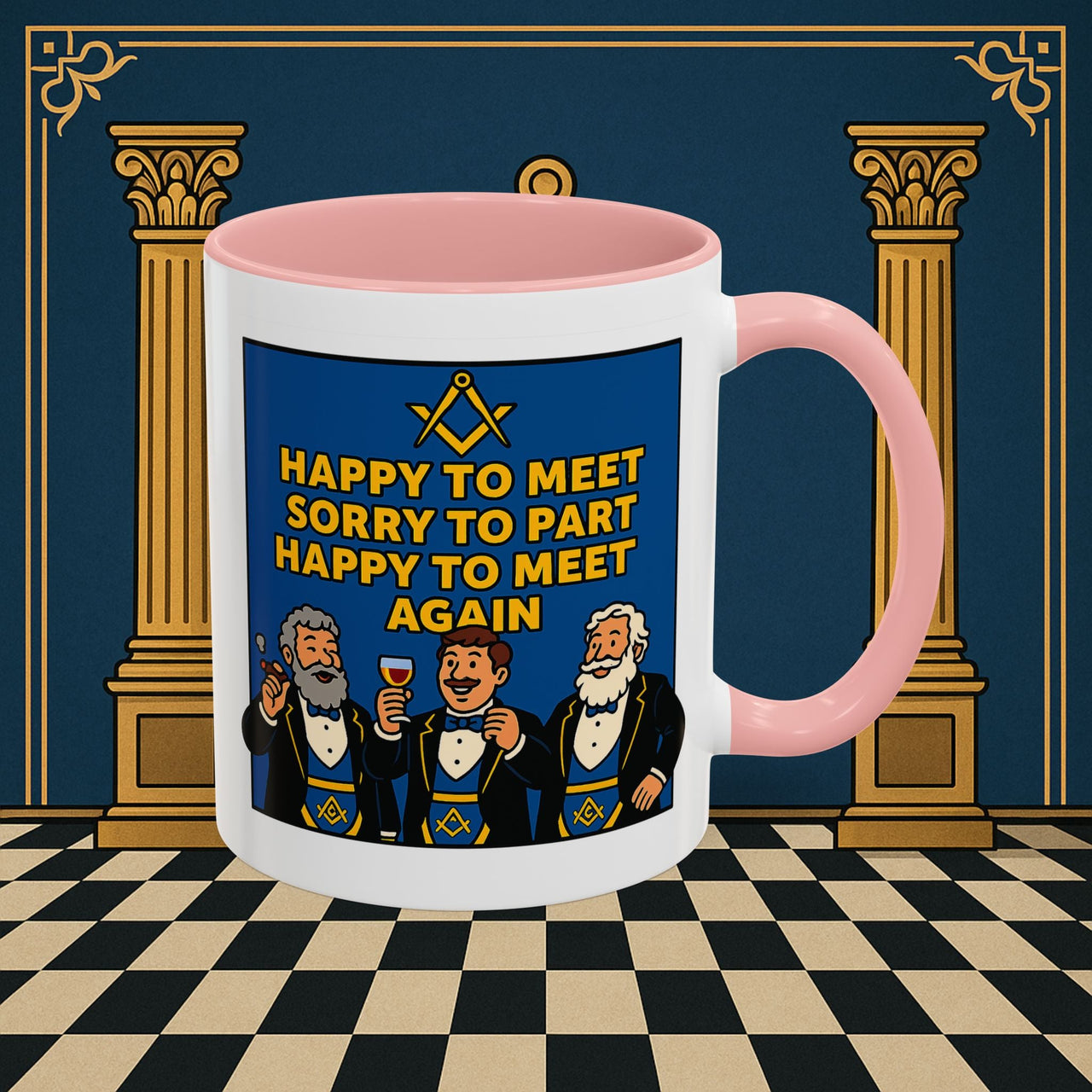 Masonic Mugs Ready to Go – Happy to Meet Again (Accent Coloured 11oz Mug) Printify