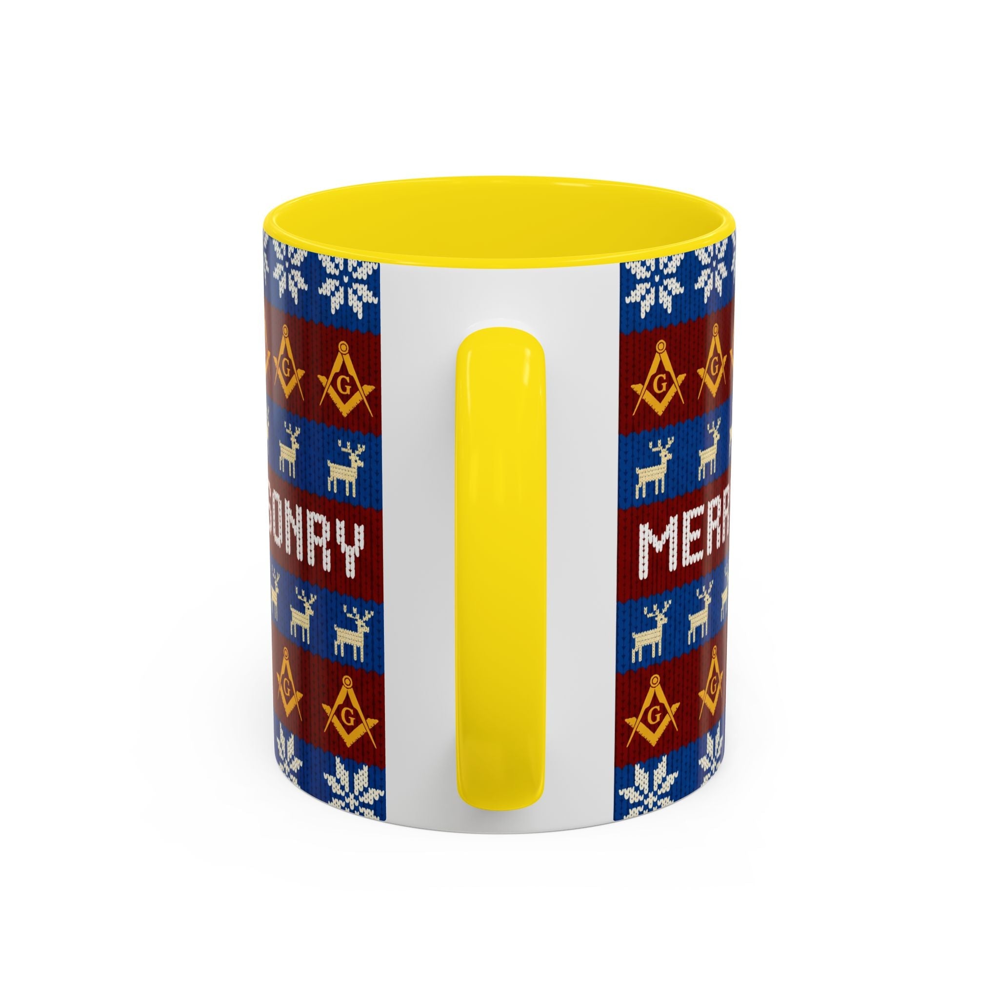 Masonry Merry Coffee Mug — Festive Freemason Holiday Ugly Sweater Design Printify