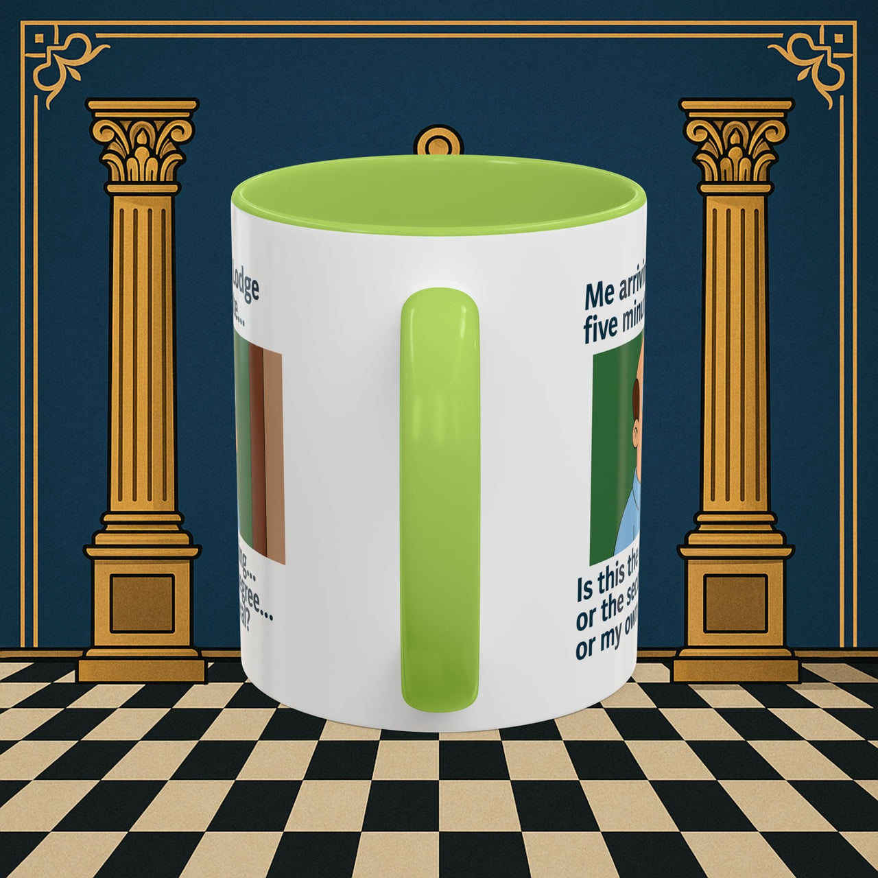 Masonic Mugs Ready to Go – Five Minutes Late (Accent Coloured 11oz Mug) Printify