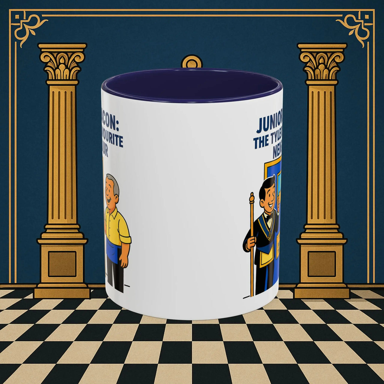 Masonic Mugs - Junior Deacon: Tea Break Truce, Masonic Brotherhood Cartoon, Junior Deacon Printify