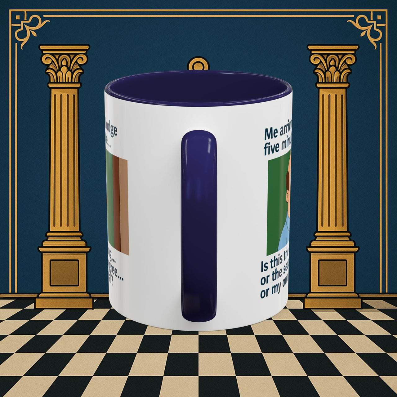 Masonic Mugs Ready to Go – Five Minutes Late (Accent Coloured 11oz Mug) Printify