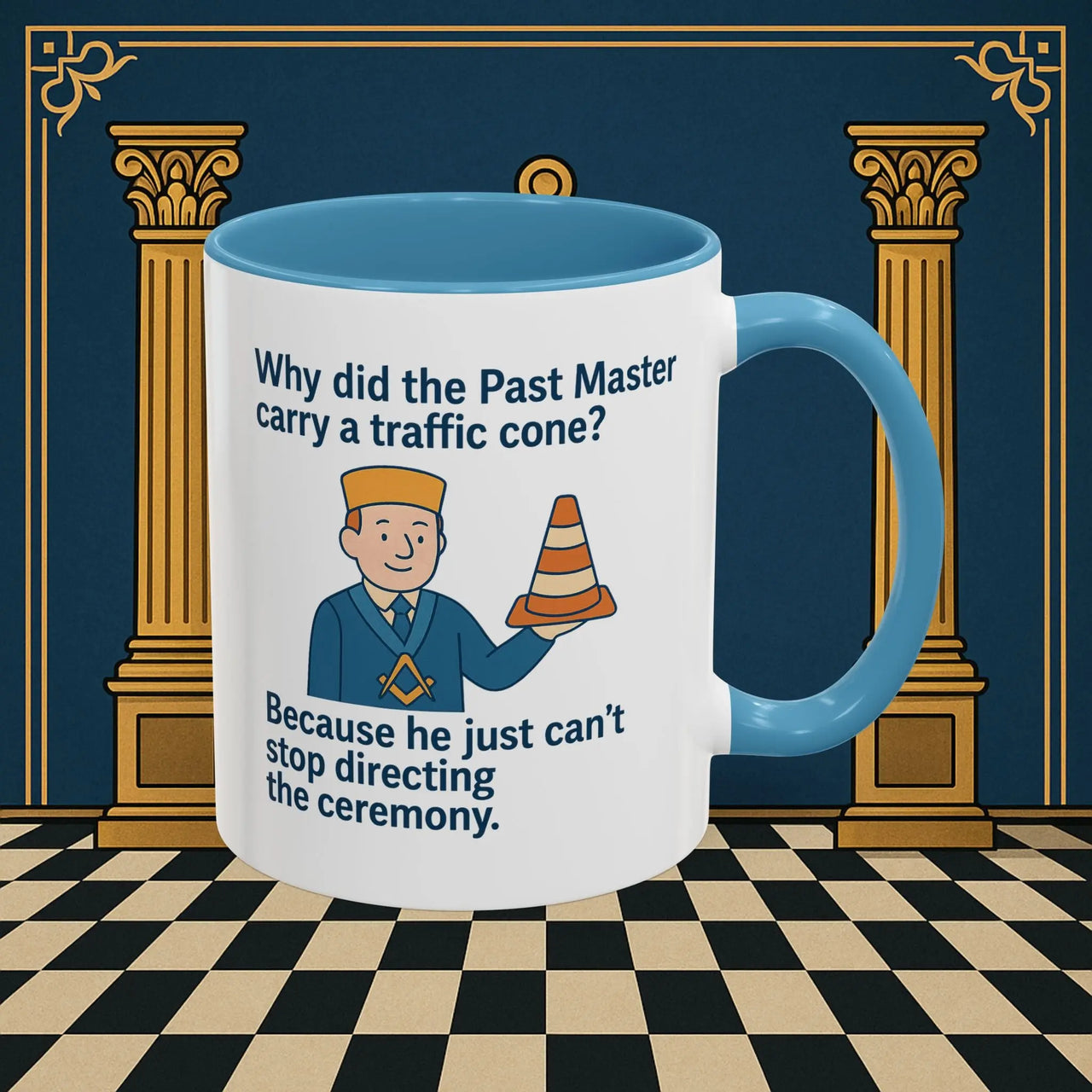 Masonic Mugs Ready to Go – Past Master with a Traffic Cone (Accent Coloured 11oz Mug) Printify
