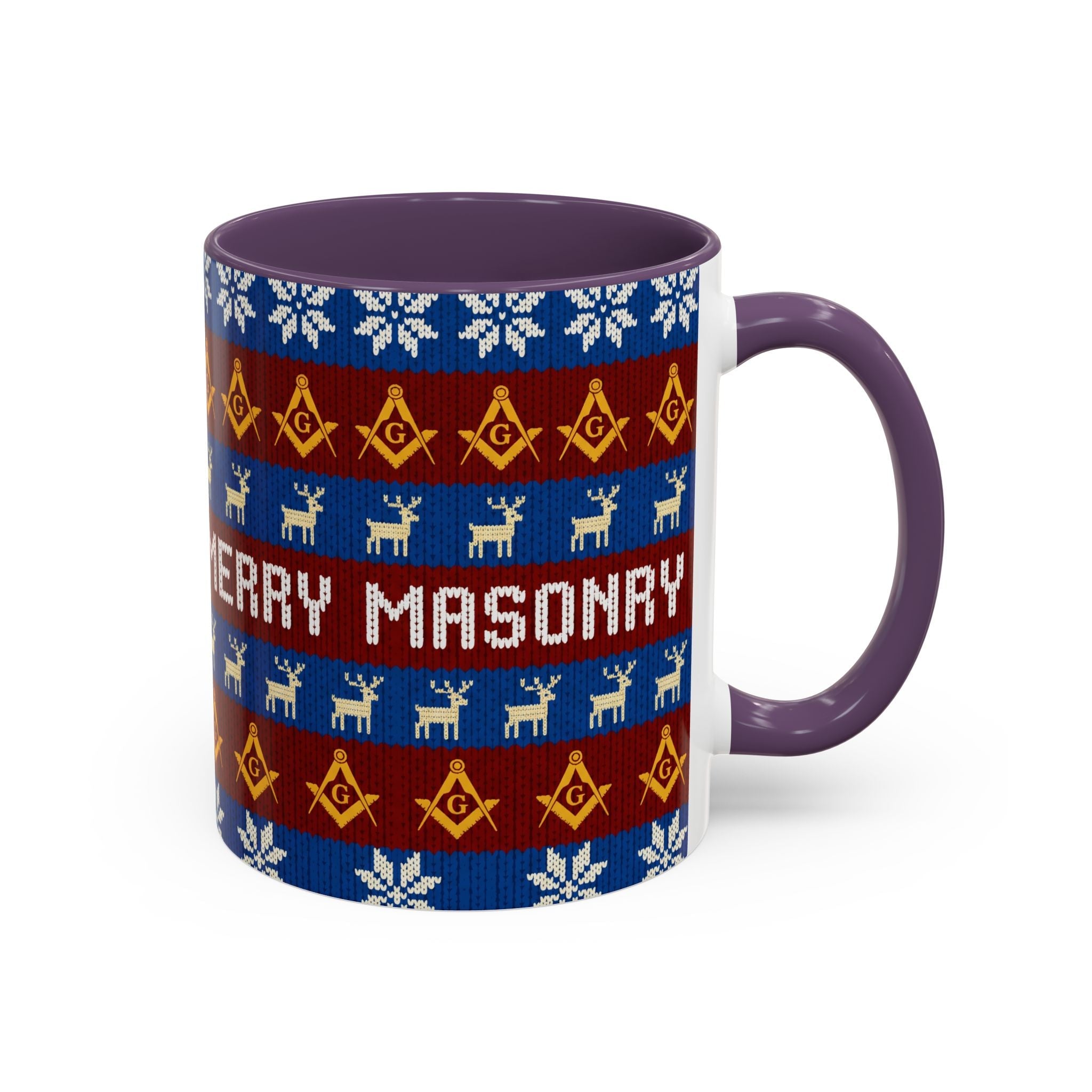 Masonry Merry Coffee Mug — Festive Freemason Holiday Ugly Sweater Design Printify
