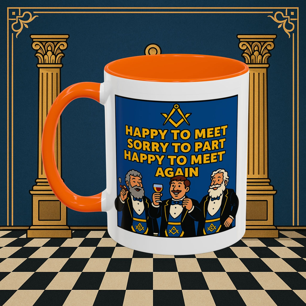 Masonic Mugs Ready to Go – Happy to Meet Again (Accent Coloured 11oz Mug) Printify