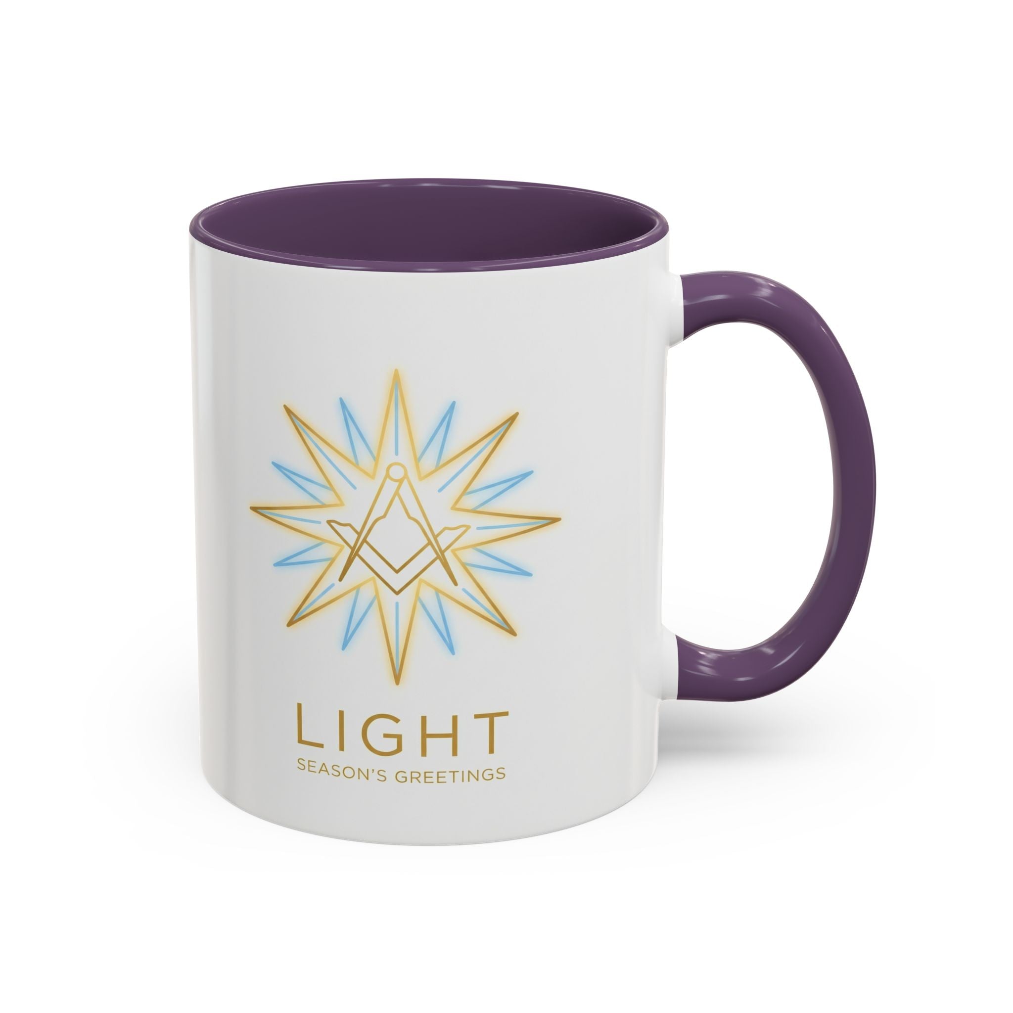 Light Season's Greetings Accent Coffee Mug — Holiday Star Emblem Masonic Mugs