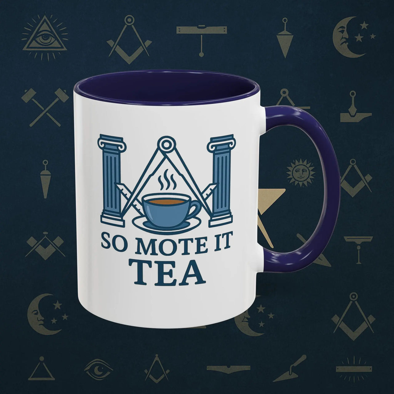 Masonic Mugs Ready to Go – So Mote It Tea (Accent Coloured 11oz Mug) Printify